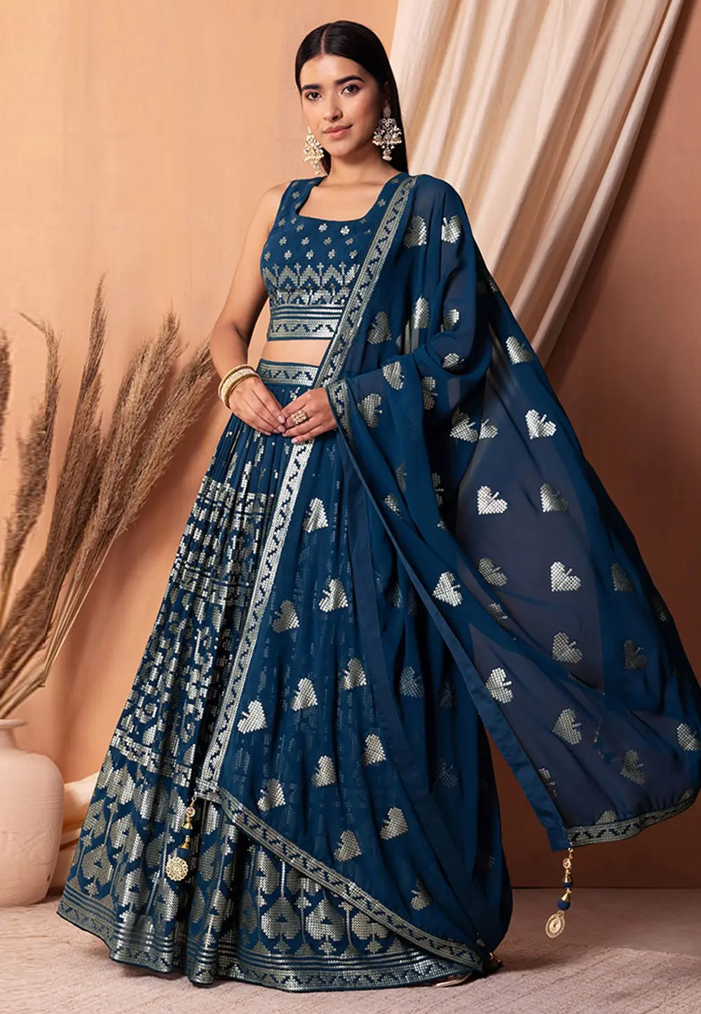 Blue Georgette A Line Lehenga Choli 300866