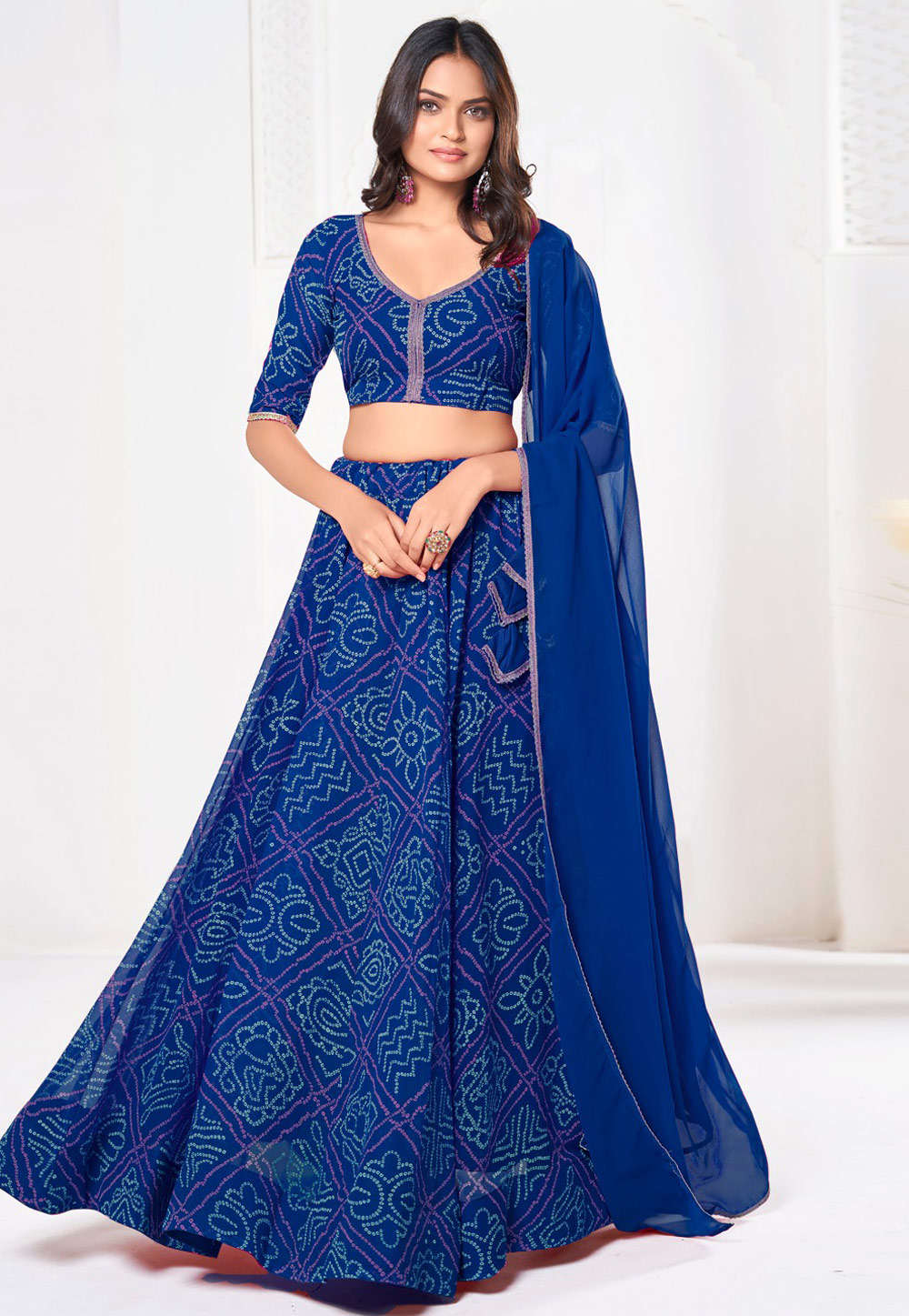 Blue Georgette A Line Lehenga Choli 306181