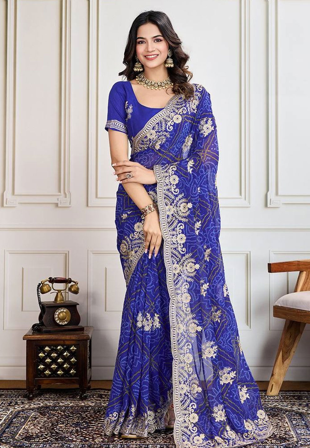 Blue Georgette Bandhani Print Saree 306161