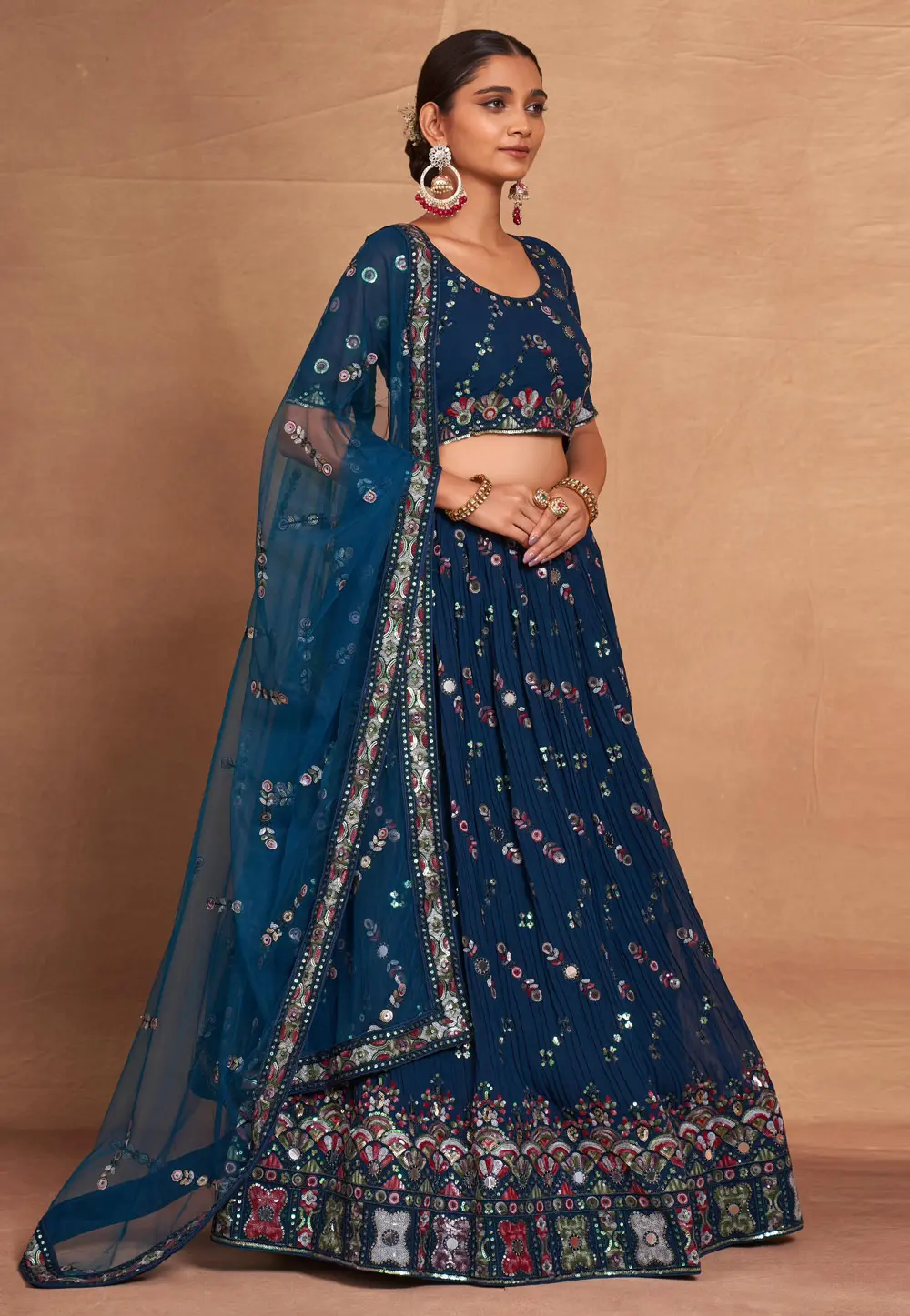 Blue Georgette Circular Lehenga Choli 304805