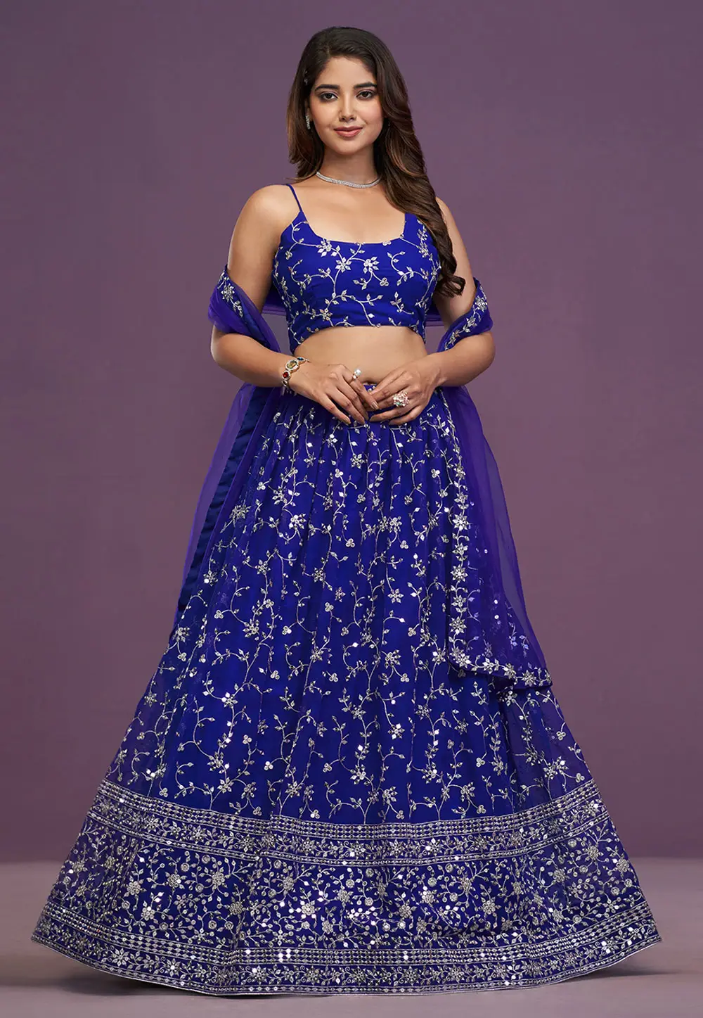 Blue Georgette Circular Lehenga Choli 296454