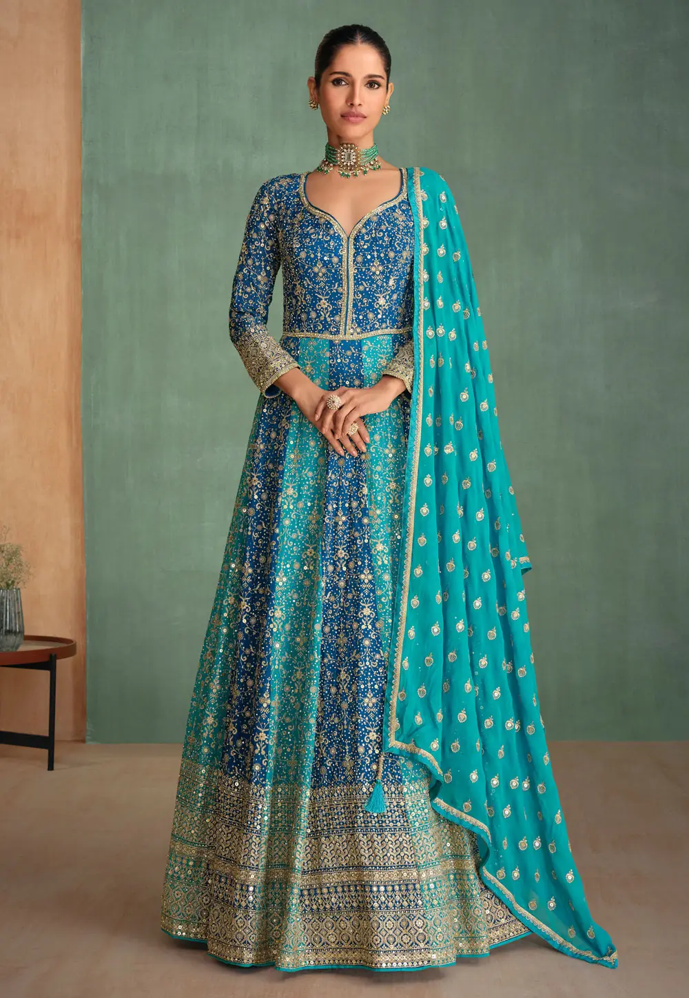 Blue Georgette Embroidered Anarkali Suit 296740