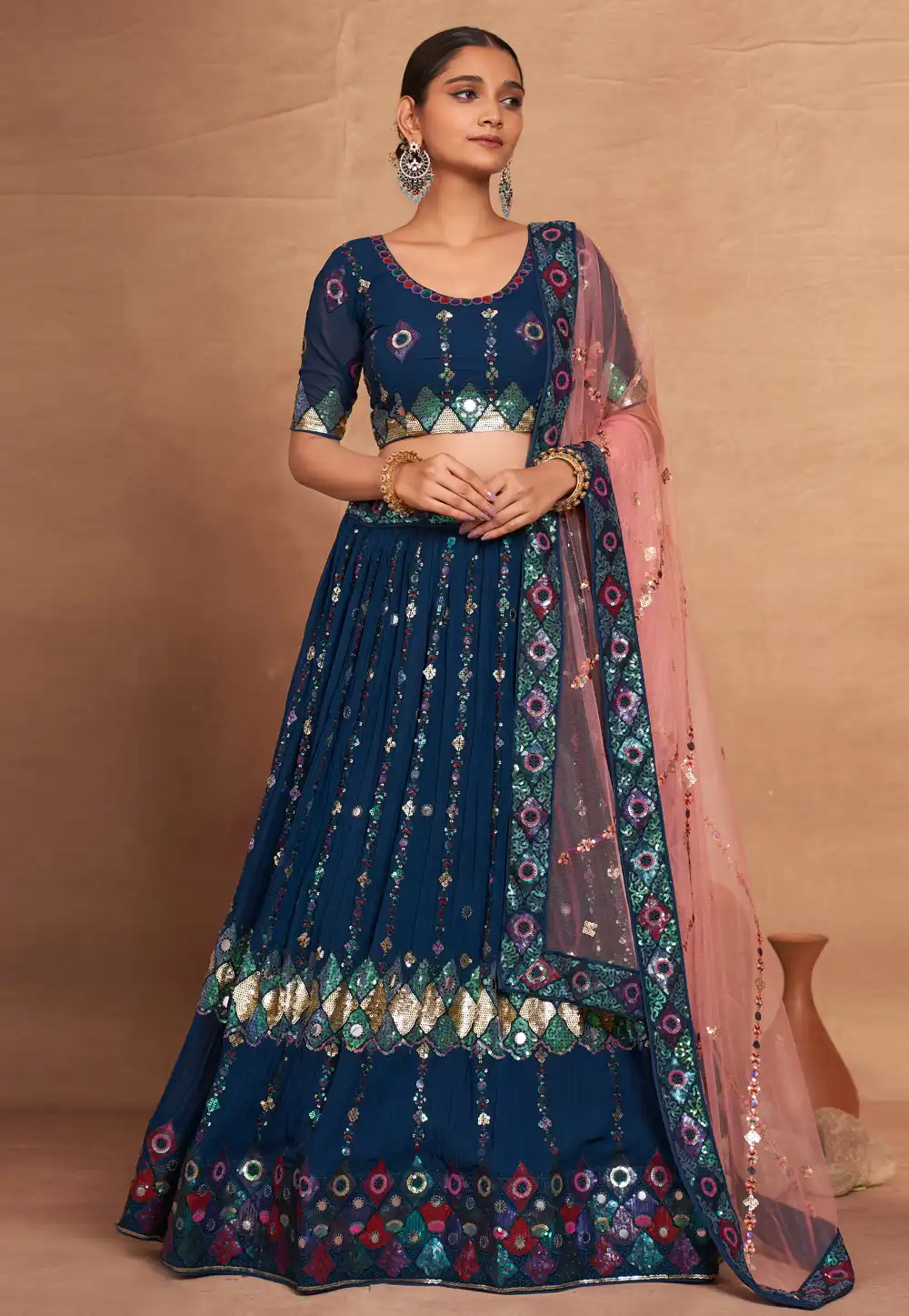 Blue Georgette Lehenga Choli 292851