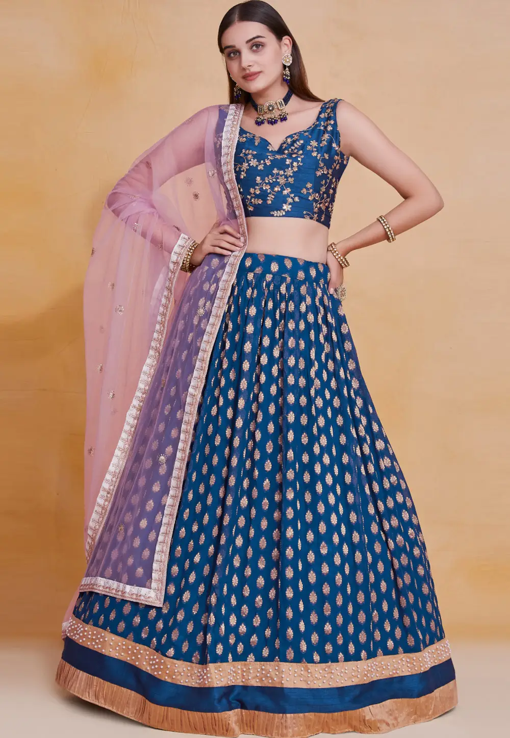 Blue Georgette Lehenga Choli 296567