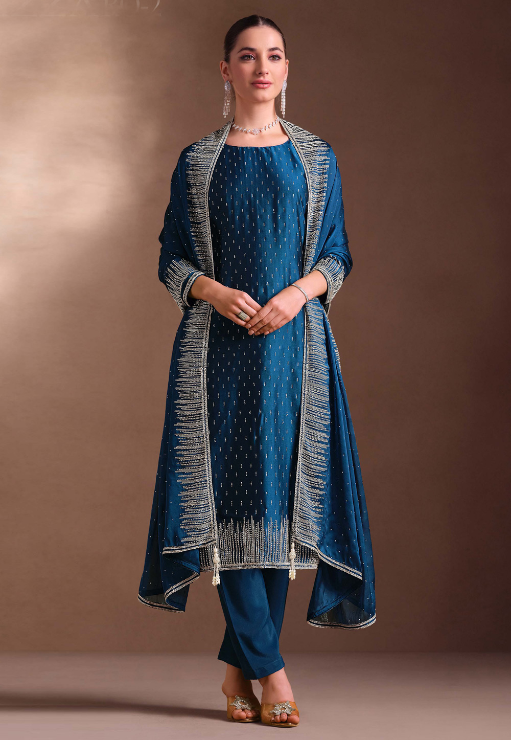 Blue Georgette Pant Style Suit 310927