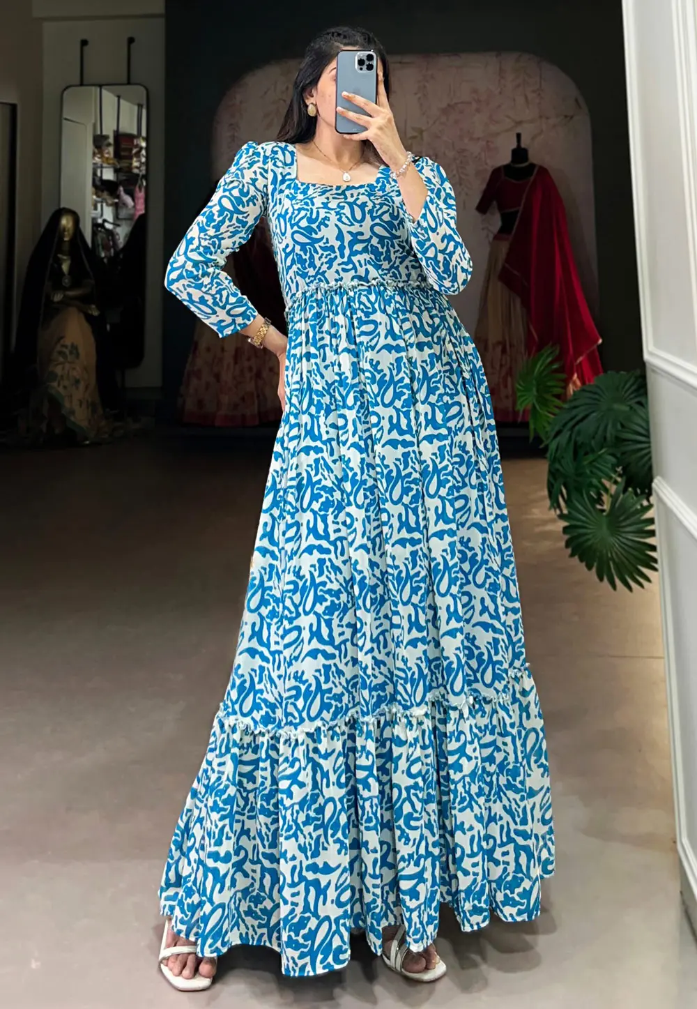 Blue Georgette Printed Gown 300845