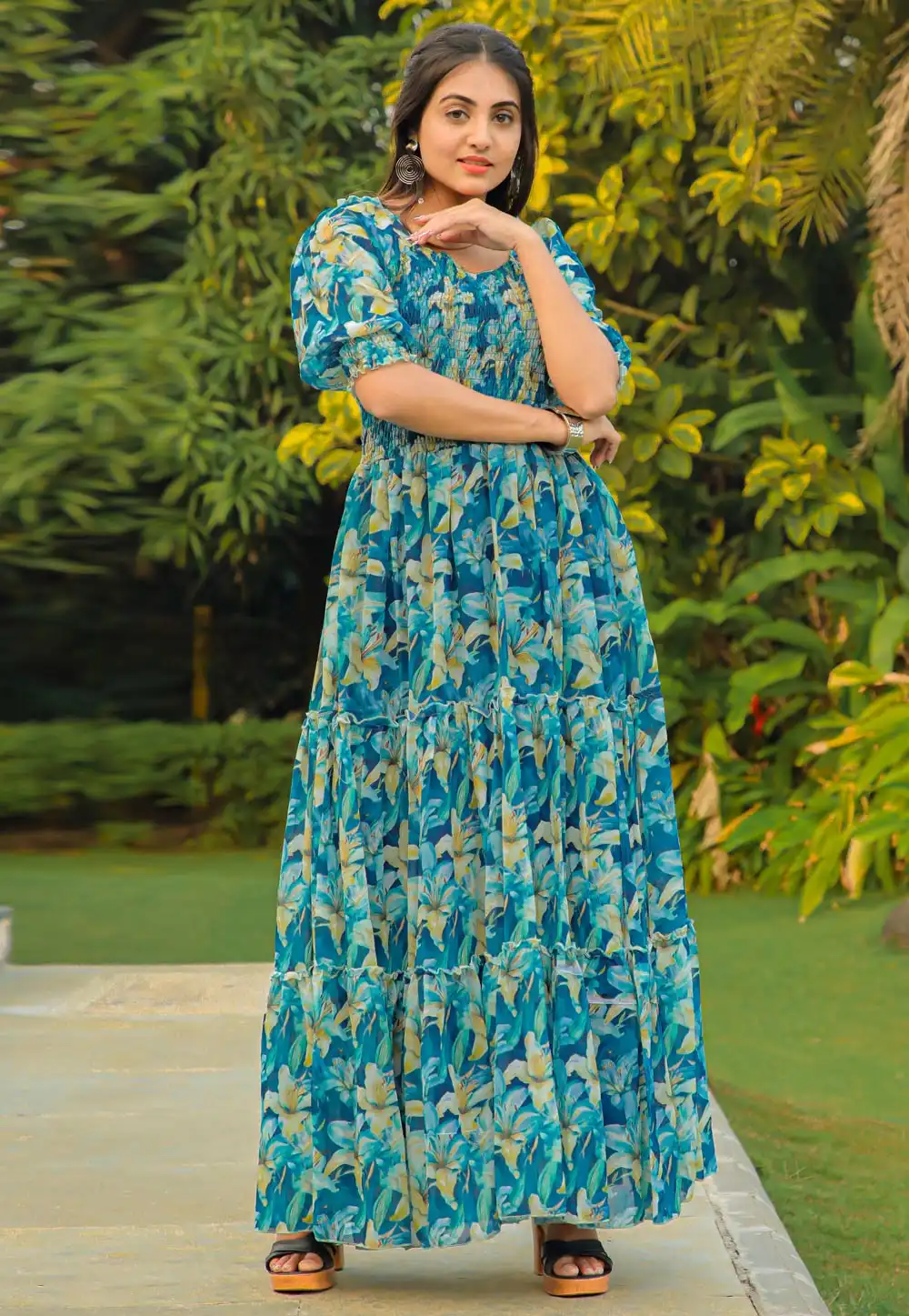 Blue Georgette Printed Gown 291380