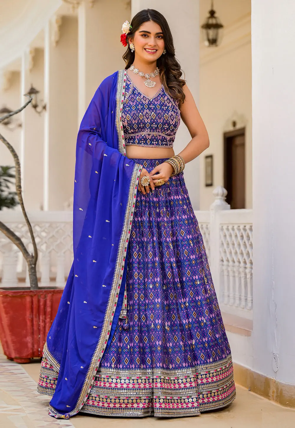 Blue Georgette Readymade A Line Lehenga Choli 303509