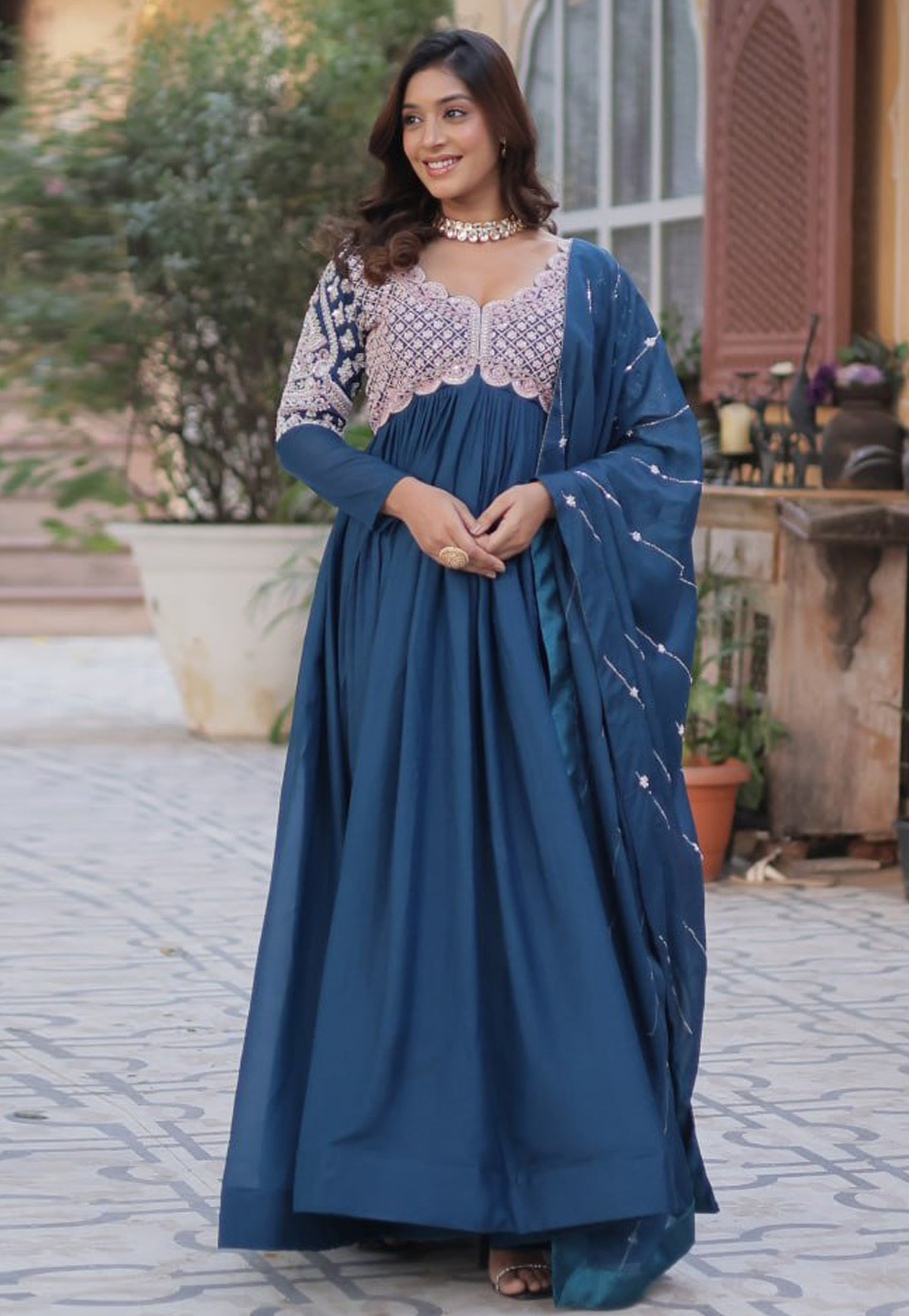 Blue Georgette Readymade Anarkali Suit 305554