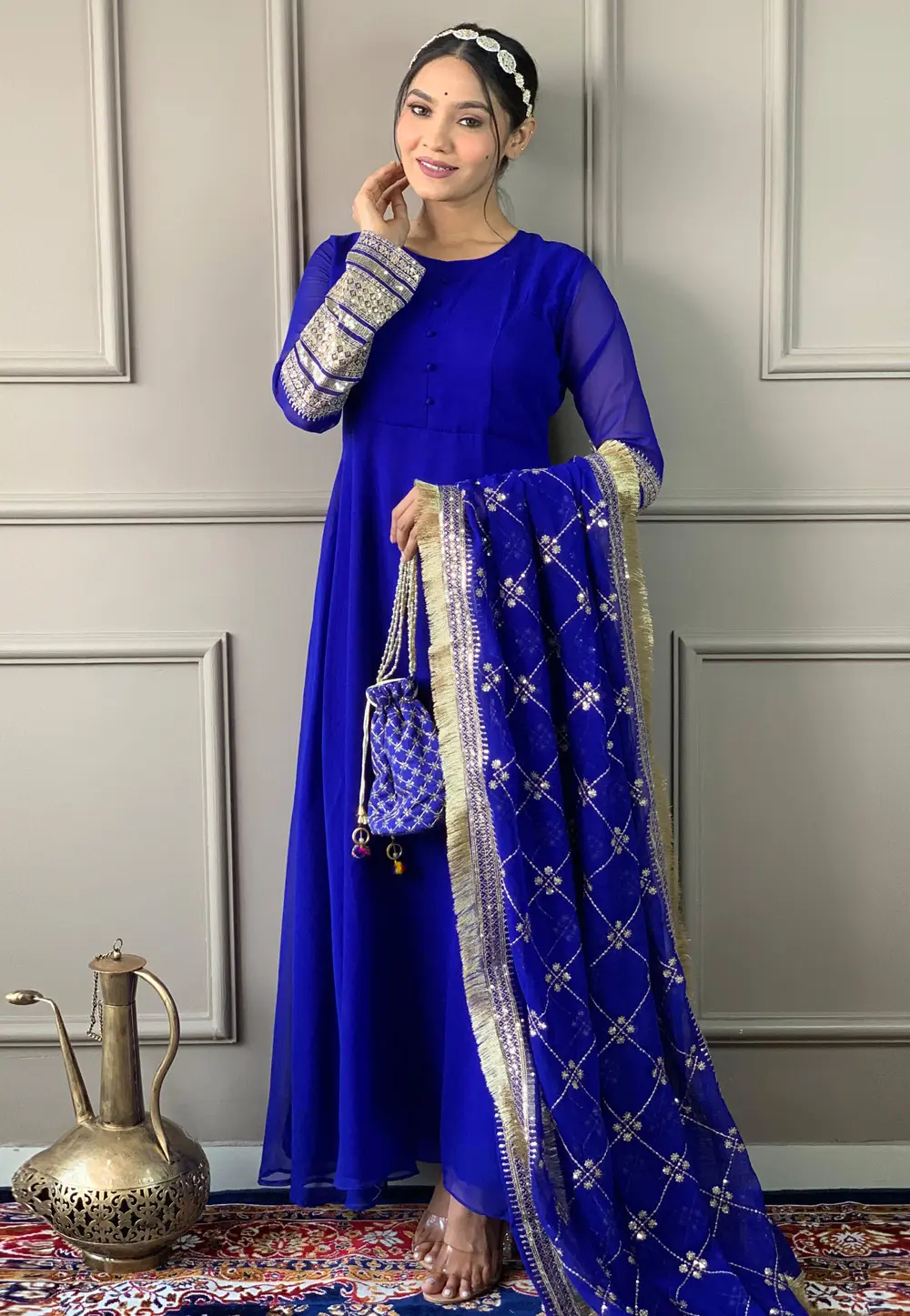 Blue Georgette Readymade Long Anarkali Suit 300099