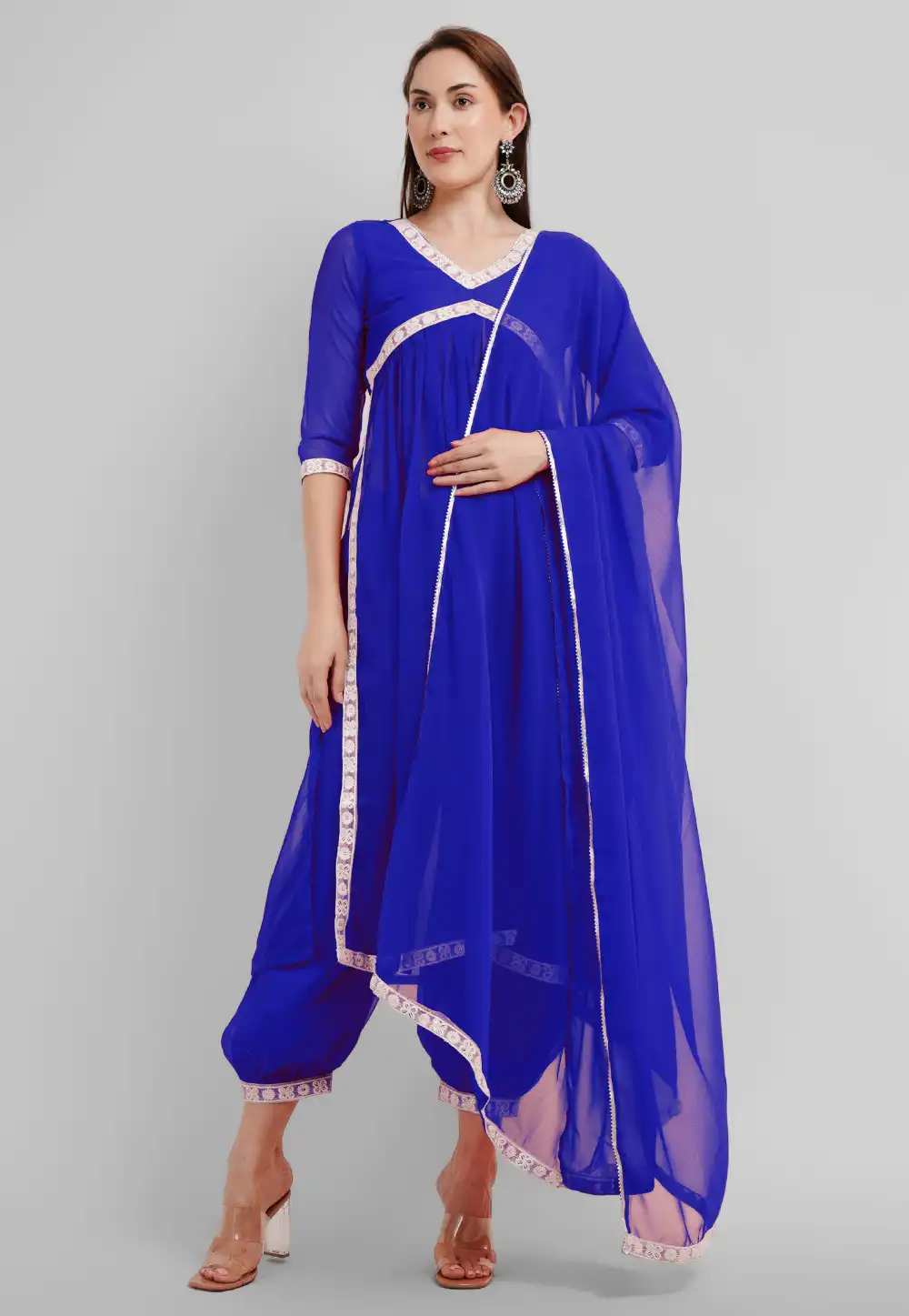 Blue Georgette Readymade Patiala Suit 291558