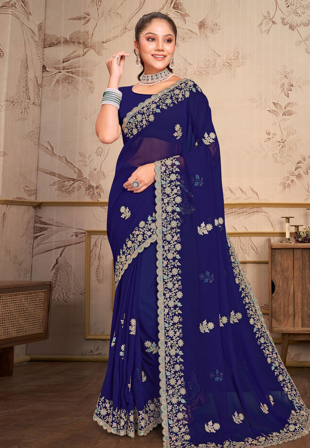 Blue Georgette Saree With Blouse 279532