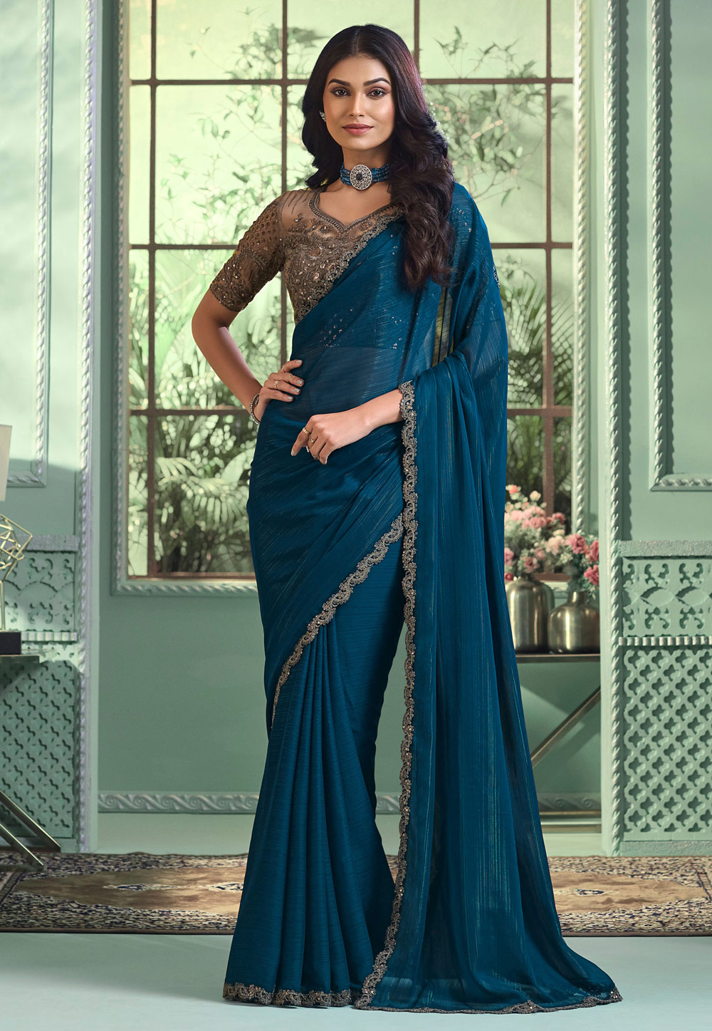 Blue Georgette Saree With Blouse 287241