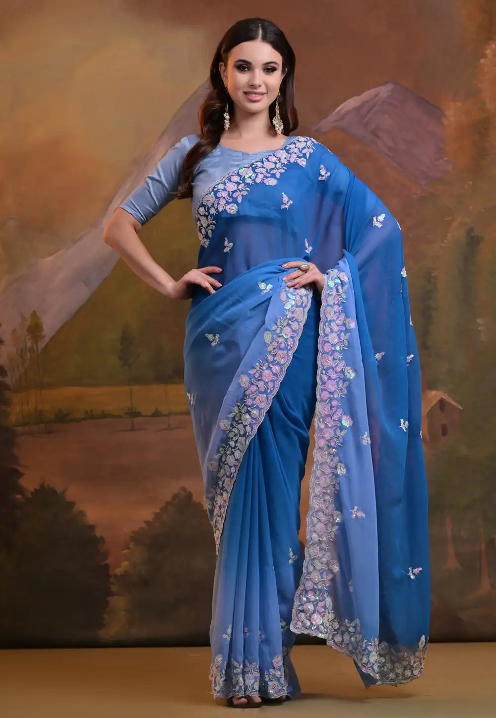 Blue Georgette Saree With Blouse 288302