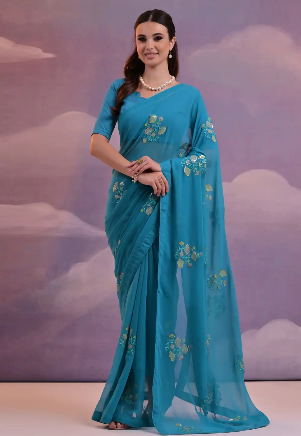Blue Georgette Saree With Blouse 288448