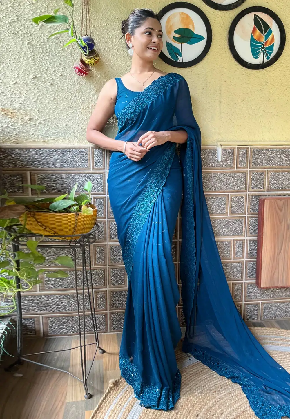 Blue Georgette Saree With Blouse 295900