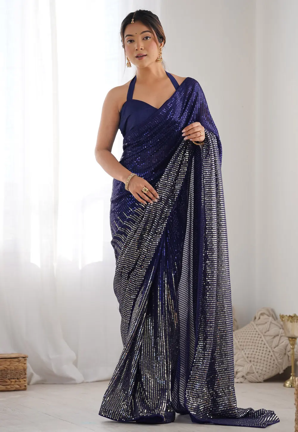 Blue Georgette Saree With Blouse 301222