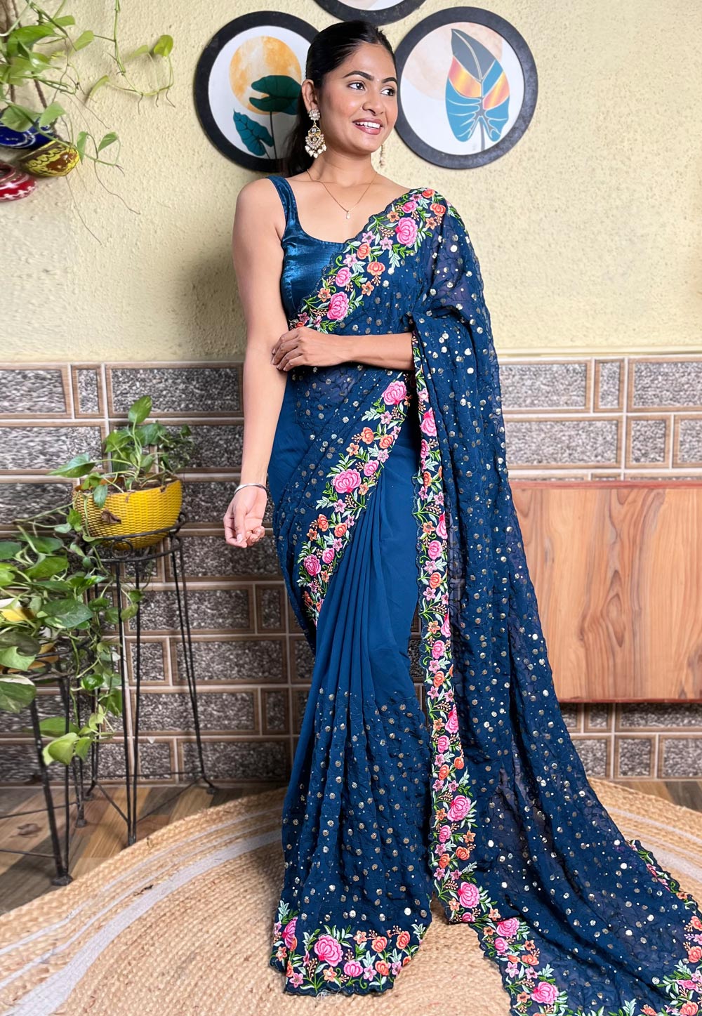 Blue Georgette Saree With Blouse 311003