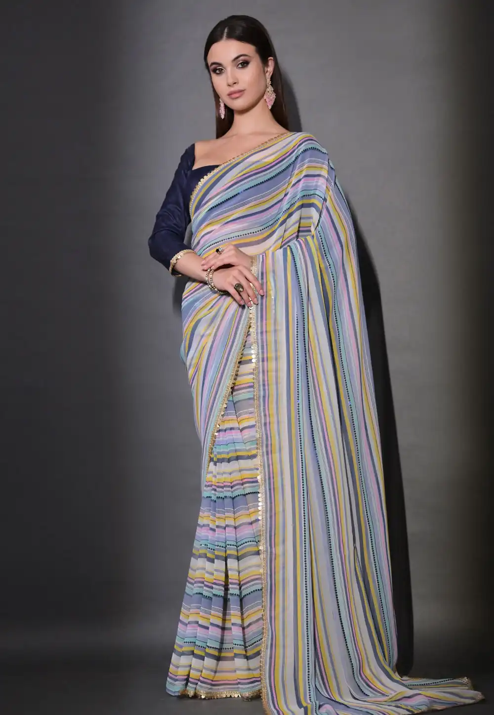 Blue Georgette Saree With Blouse 291492