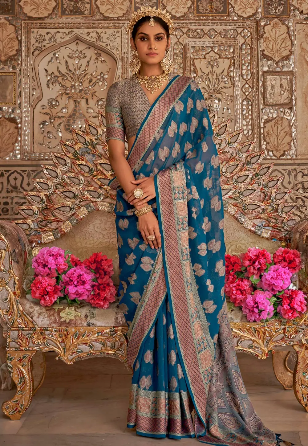 Blue Georgette Saree With Blouse 297722