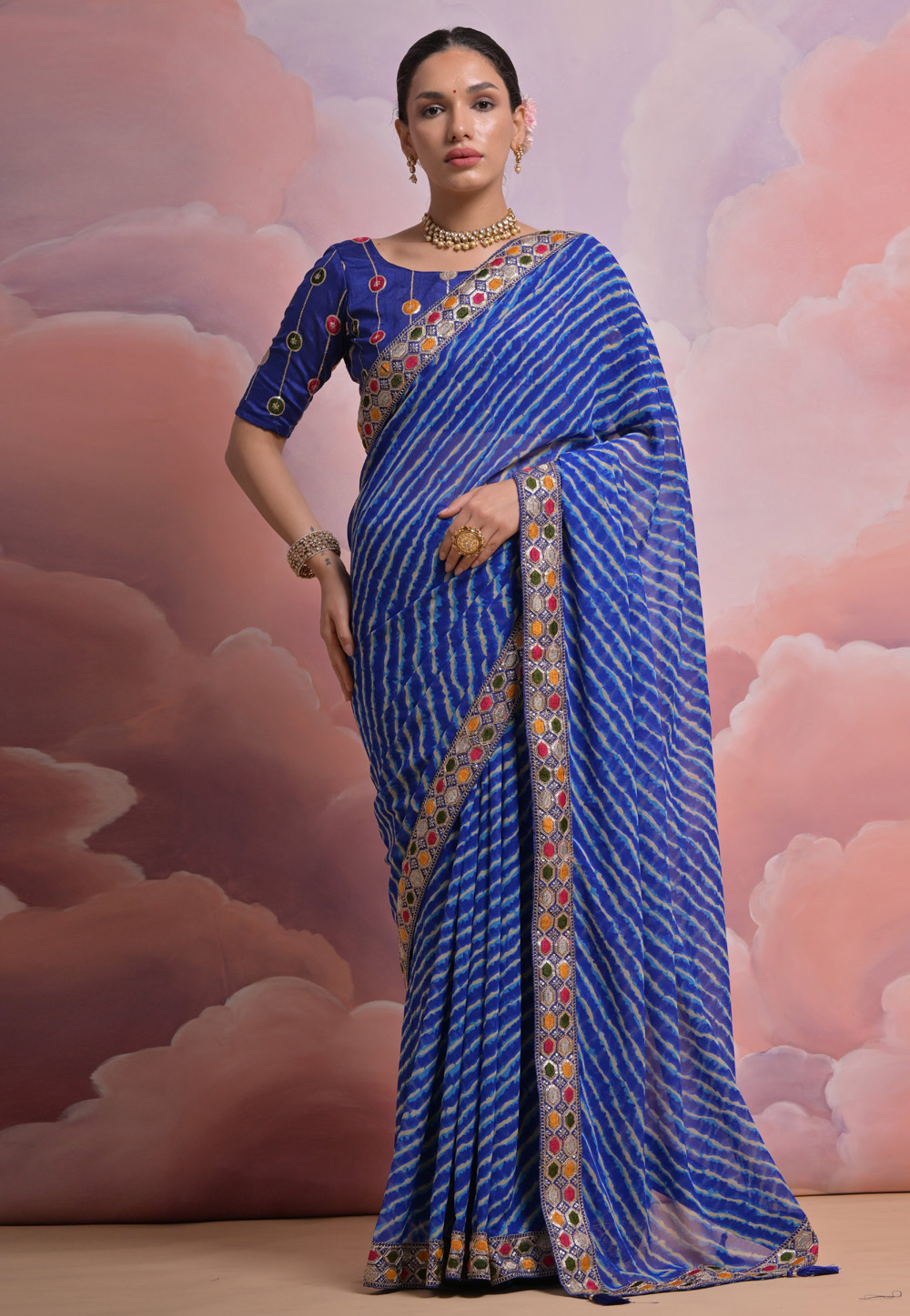 Blue Georgette Saree With Blouse 286454