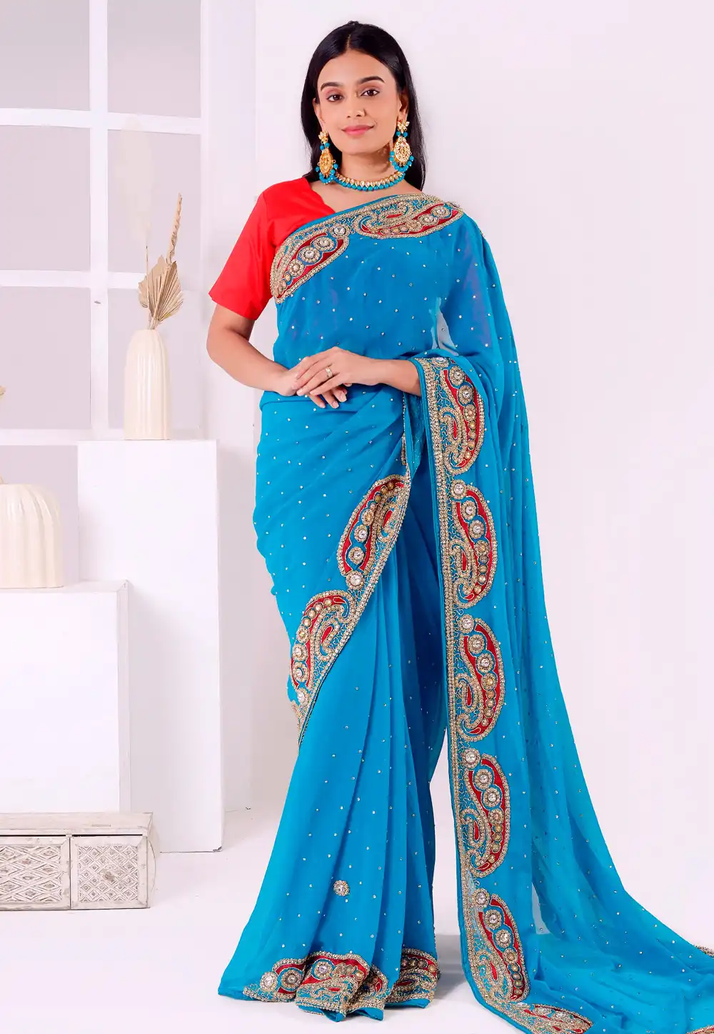 Blue Georgette Saree With Blouse 293579