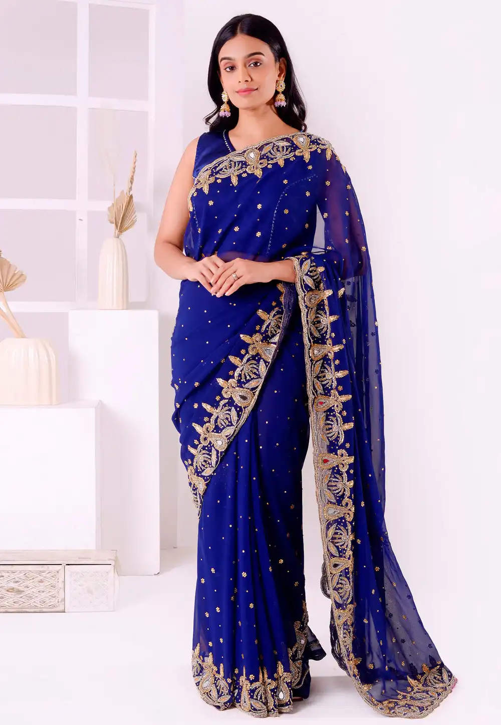 Blue Georgette Saree With Blouse 293582