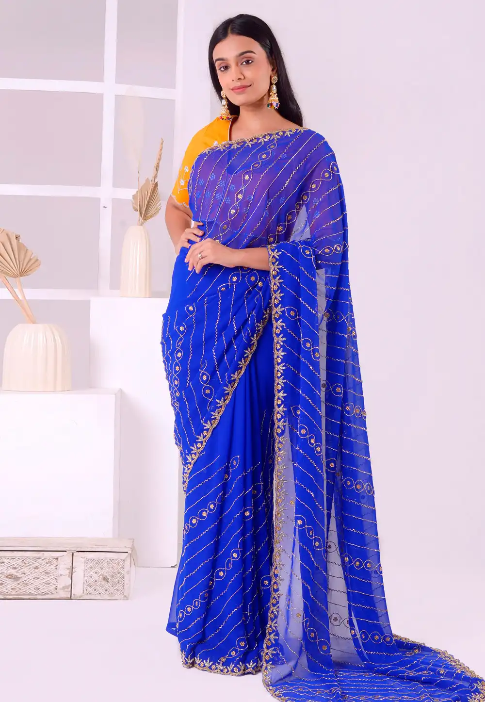 Blue Georgette Saree With Blouse 293690