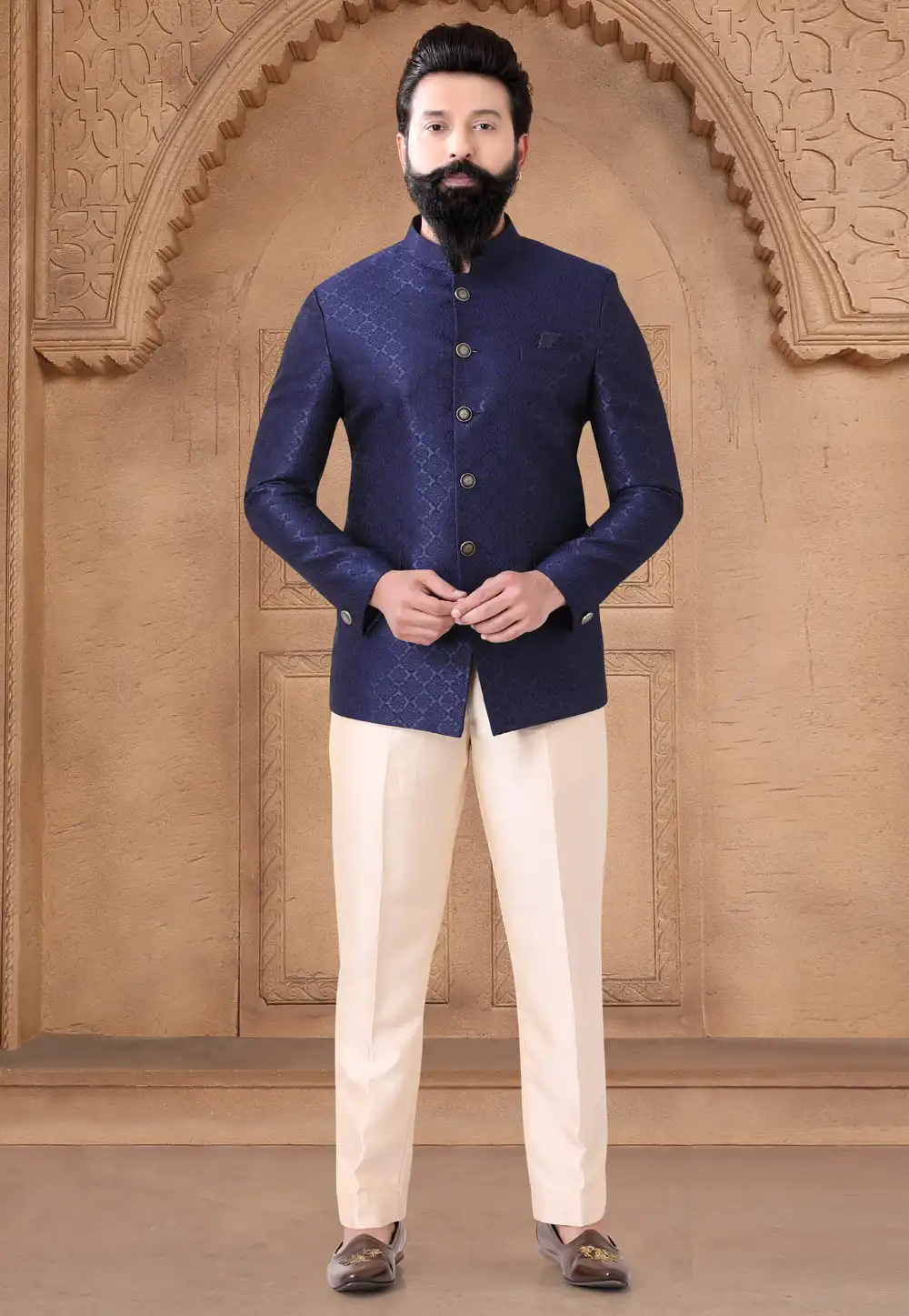 Blue Jacquard Jodhpuri Suit 287919