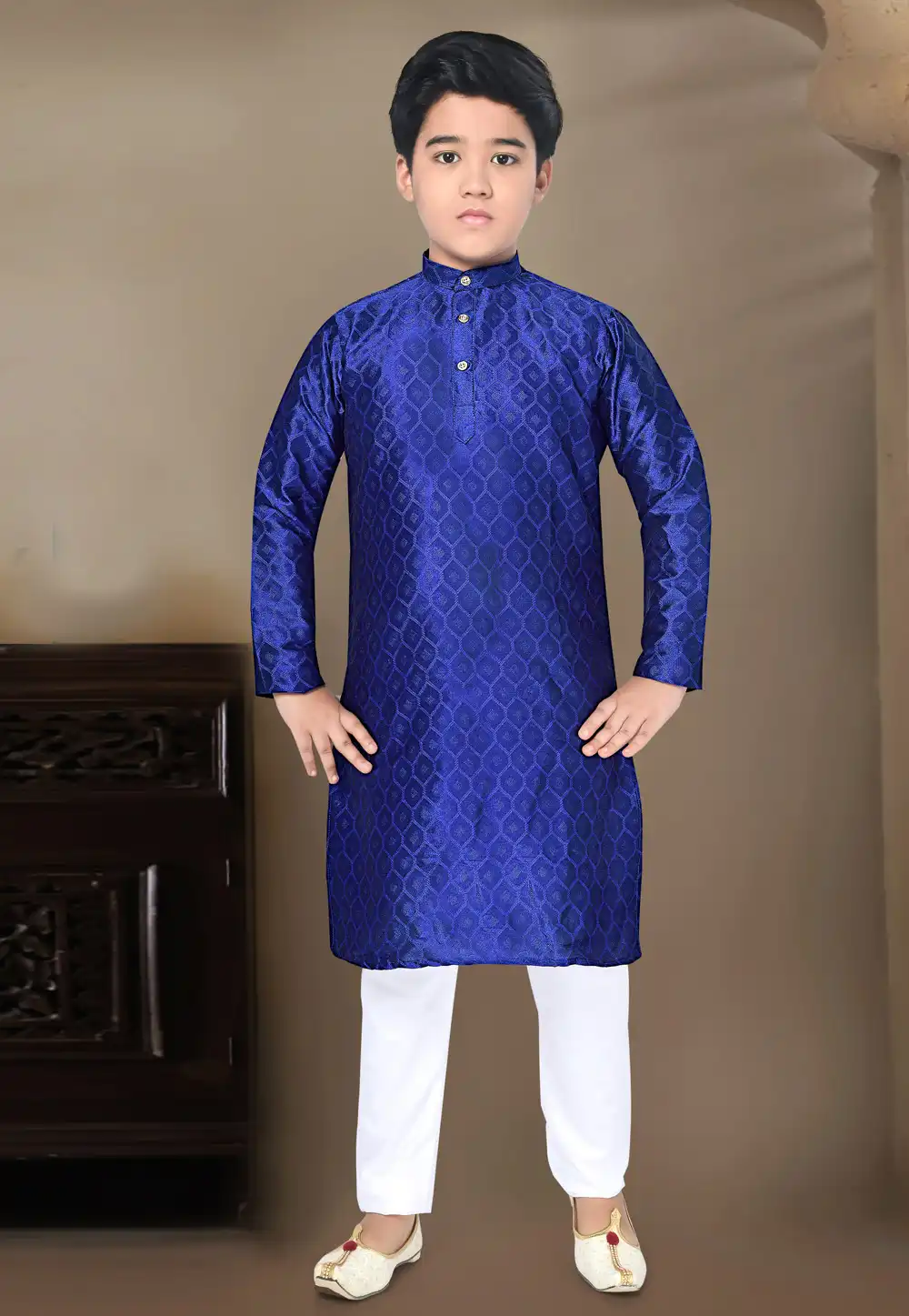 Blue Jacquard Kids Kurta Pajama 293213