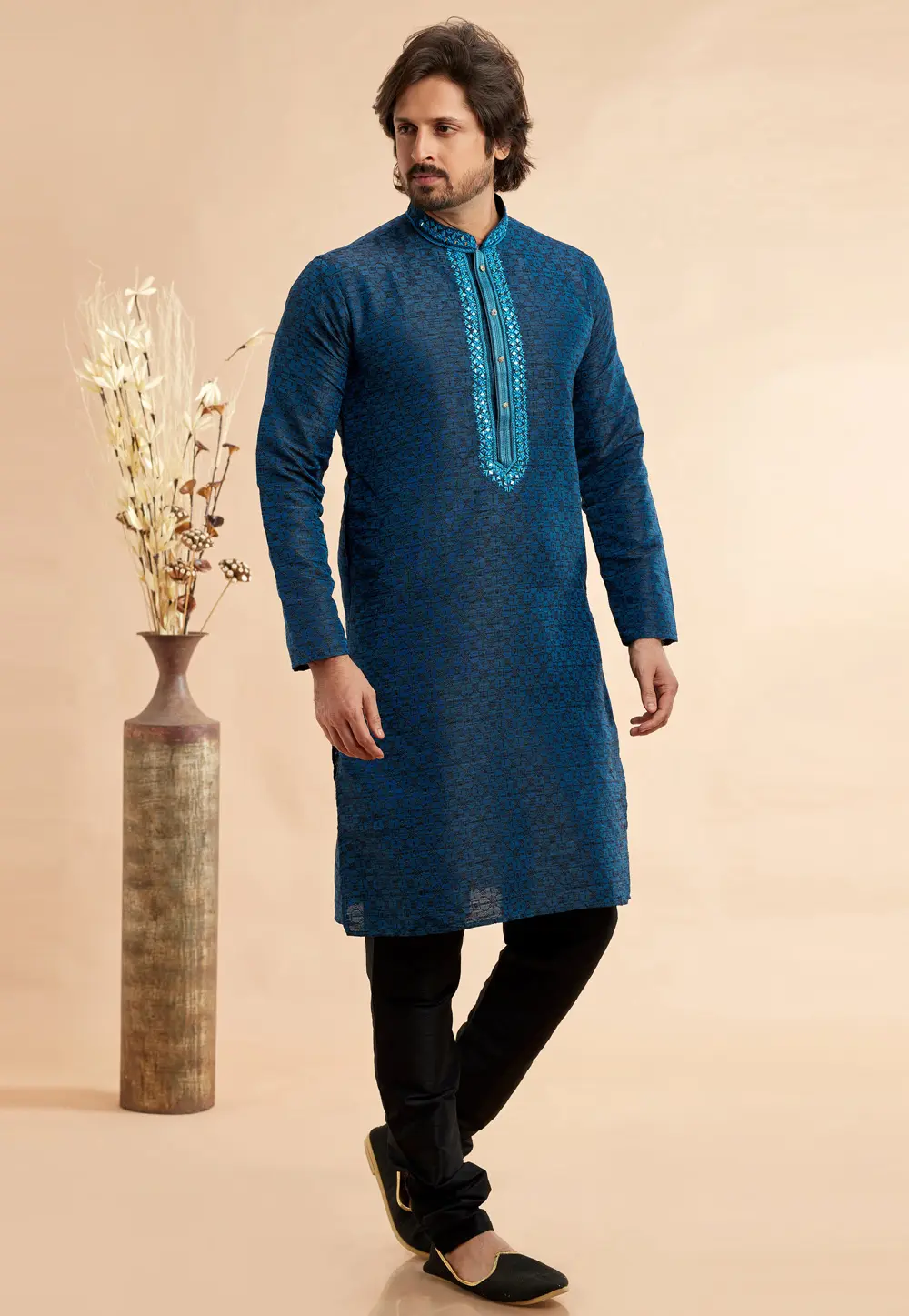 Blue Jacquard Kurta Pajama 297497