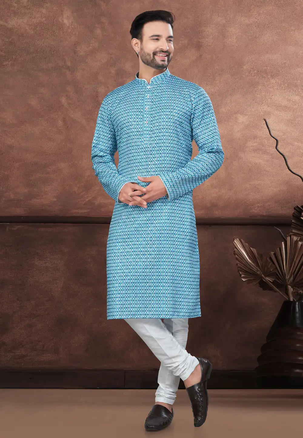 Blue Jacquard Kurta Pajama 294619