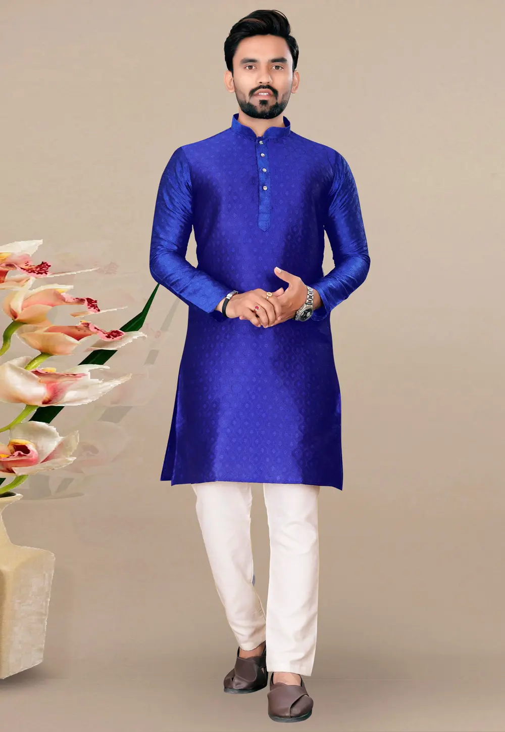 Blue Jacquard Kurta Pajama 293411