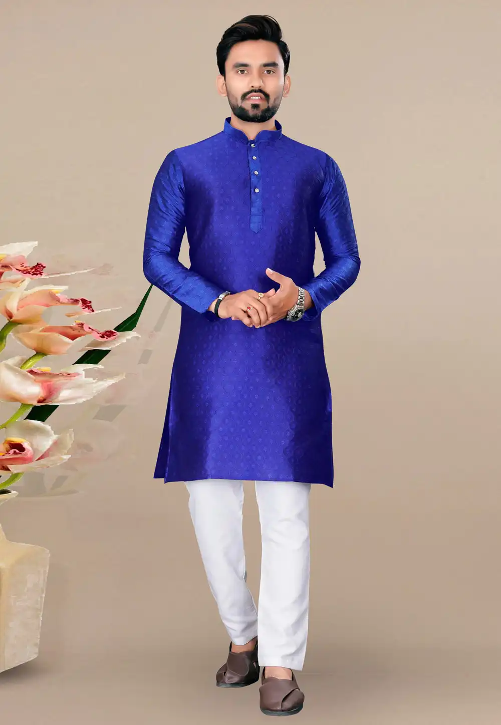 Blue Jacquard Kurta Pajama 293411