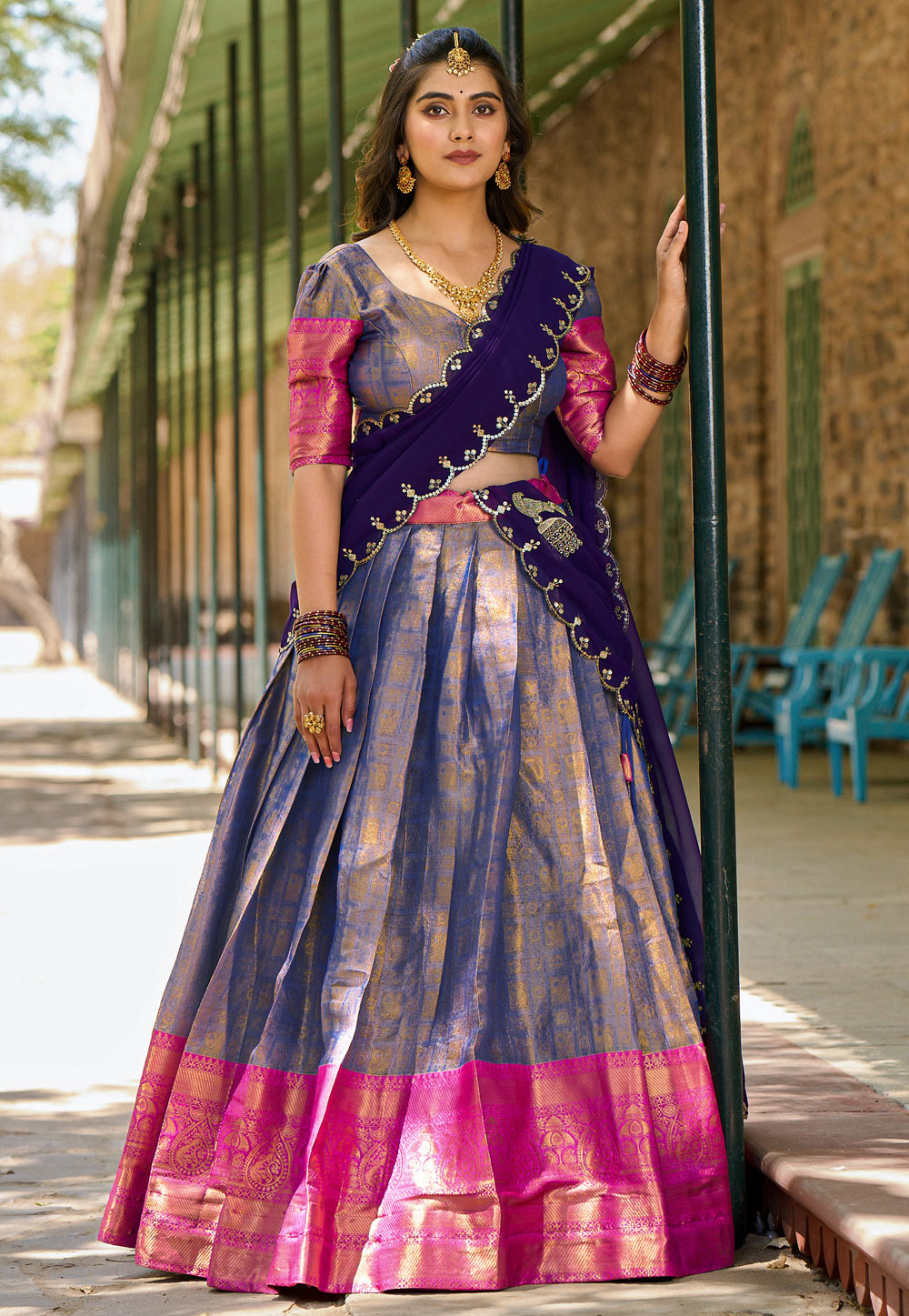 Blue Kanjivaram Silk Circular Lehenga Choli 285979