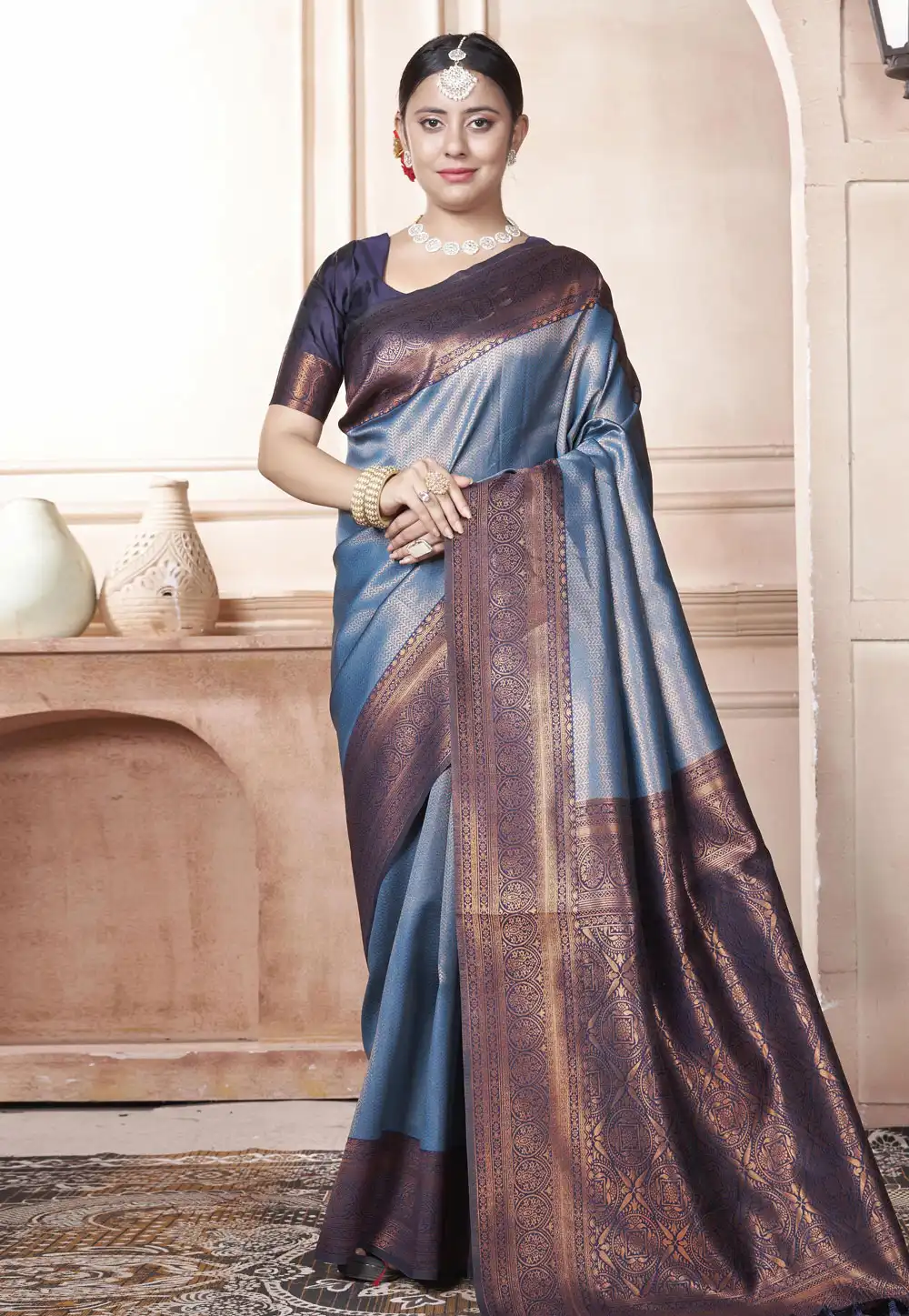 Blue Kanjivaram Silk Saree With Blouse 288208