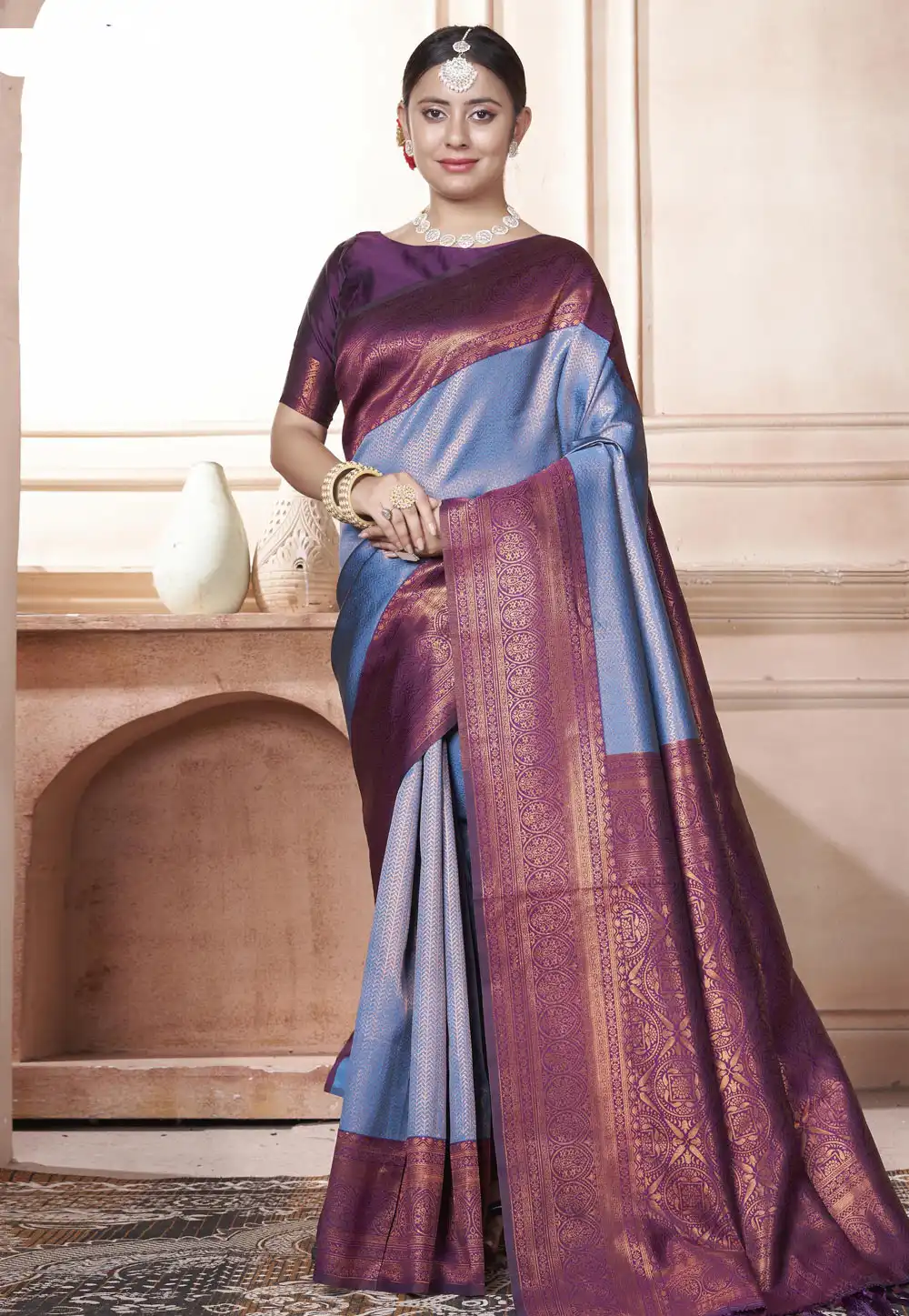 Blue Kanjivaram Silk Saree With Blouse 288212
