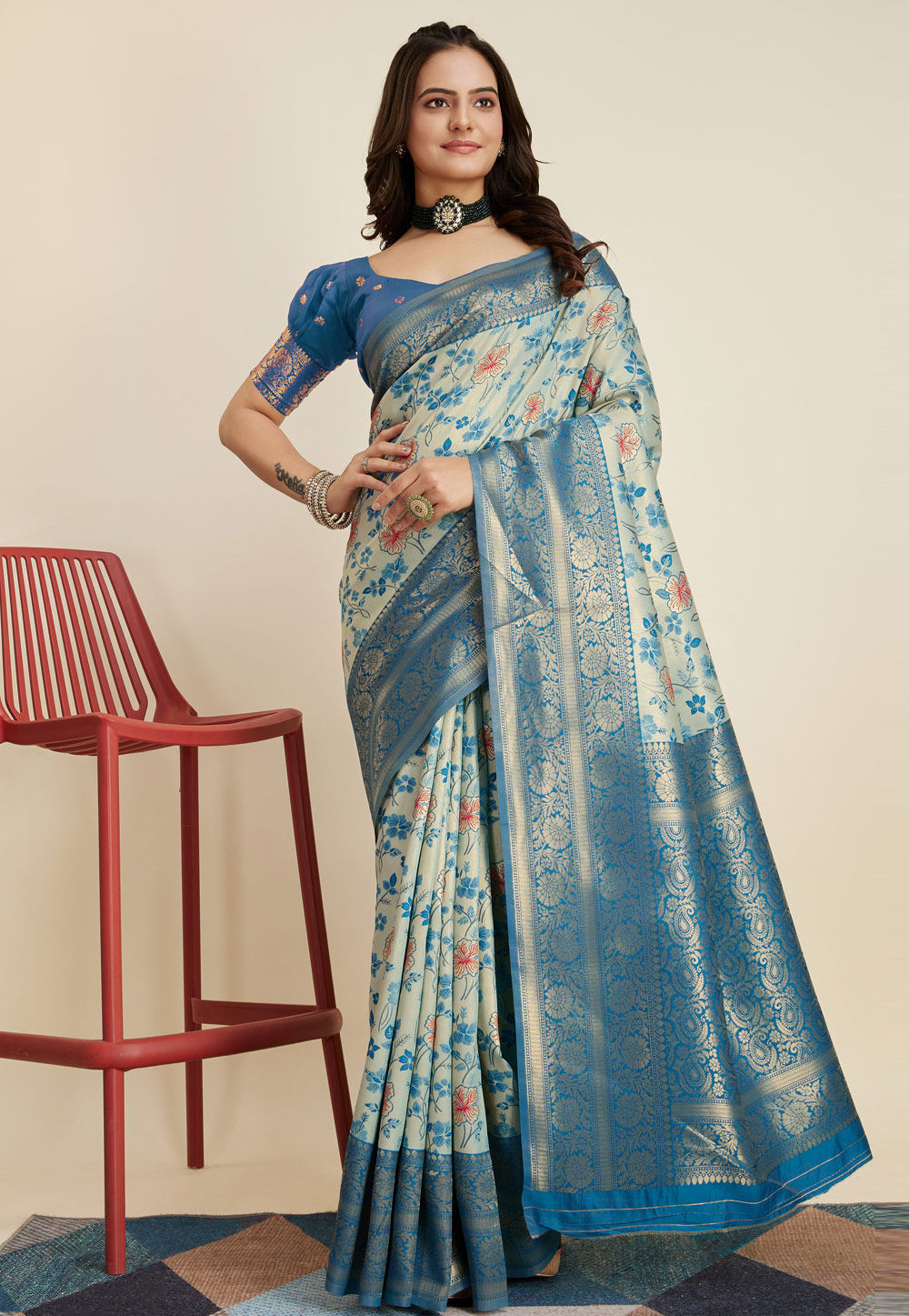 Blue Kanjivaram Silk Saree With Blouse 279832