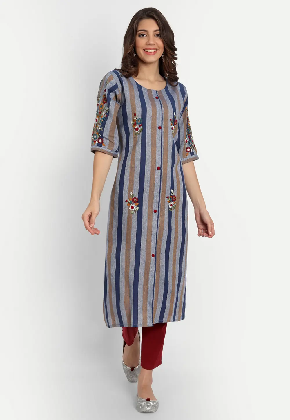 Blue Khadi Cotton Long Kurti 300487