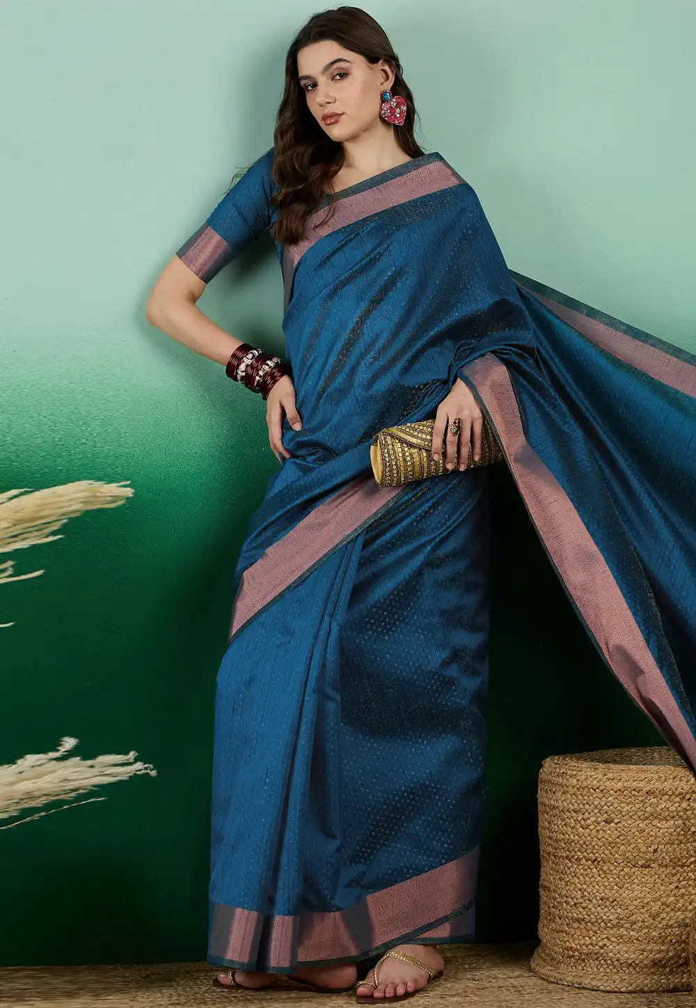 Blue Khadi Saree With Blouse 290228