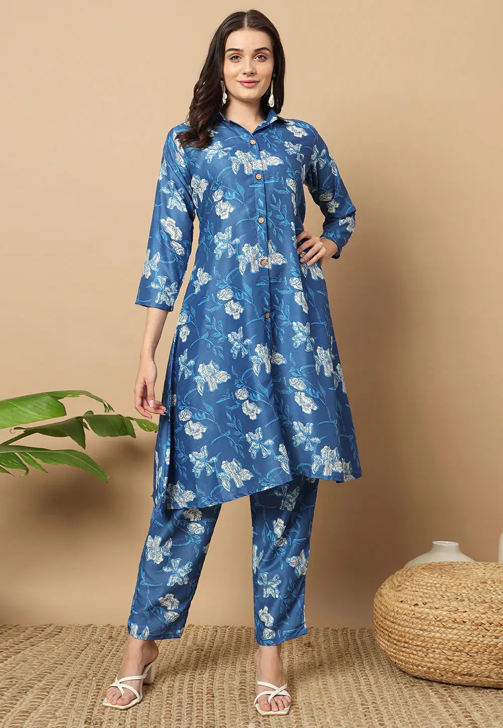 Blue Muslin Kurta Set With Pent 301390