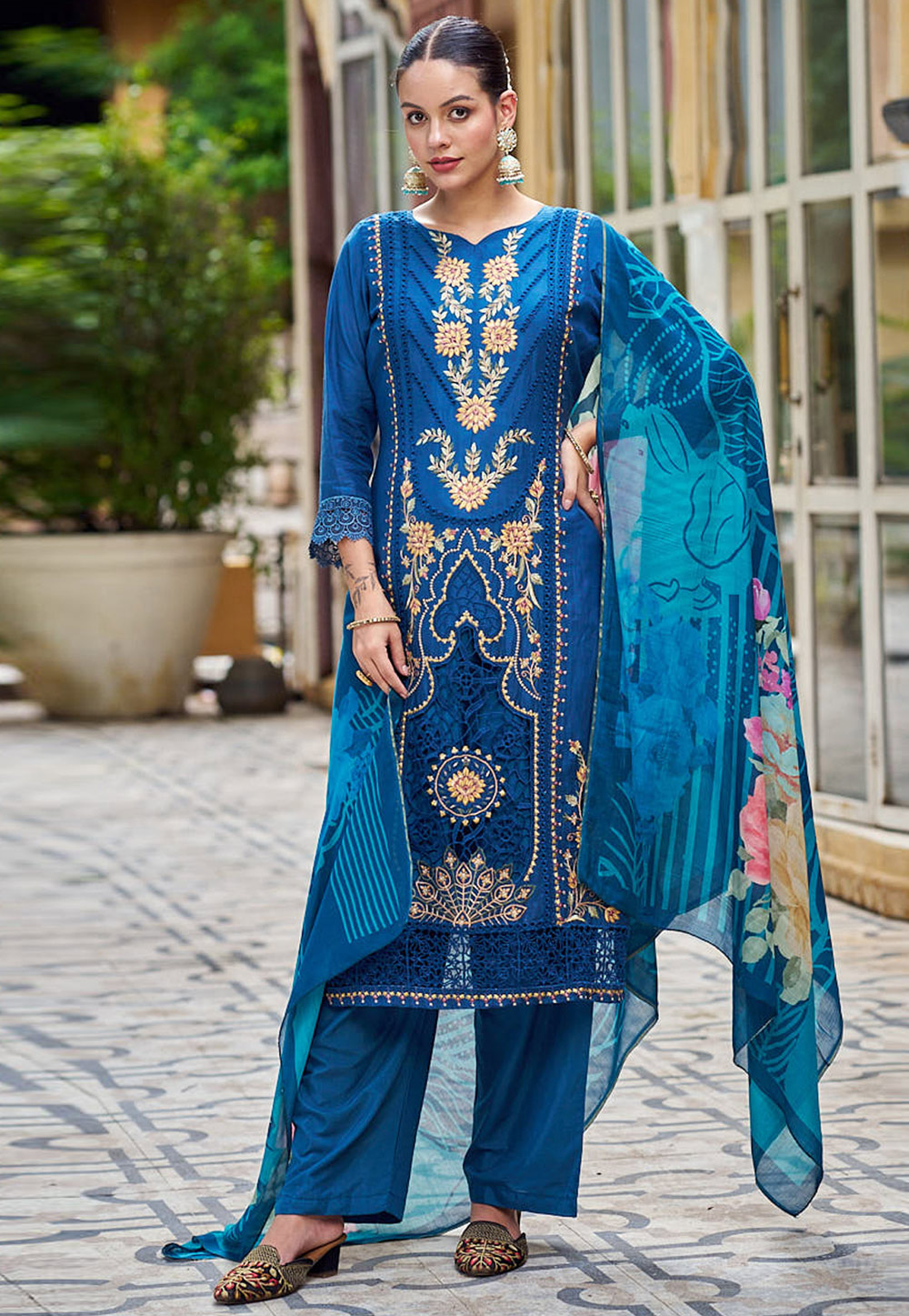 Blue Muslin Pakistani Suit 310143