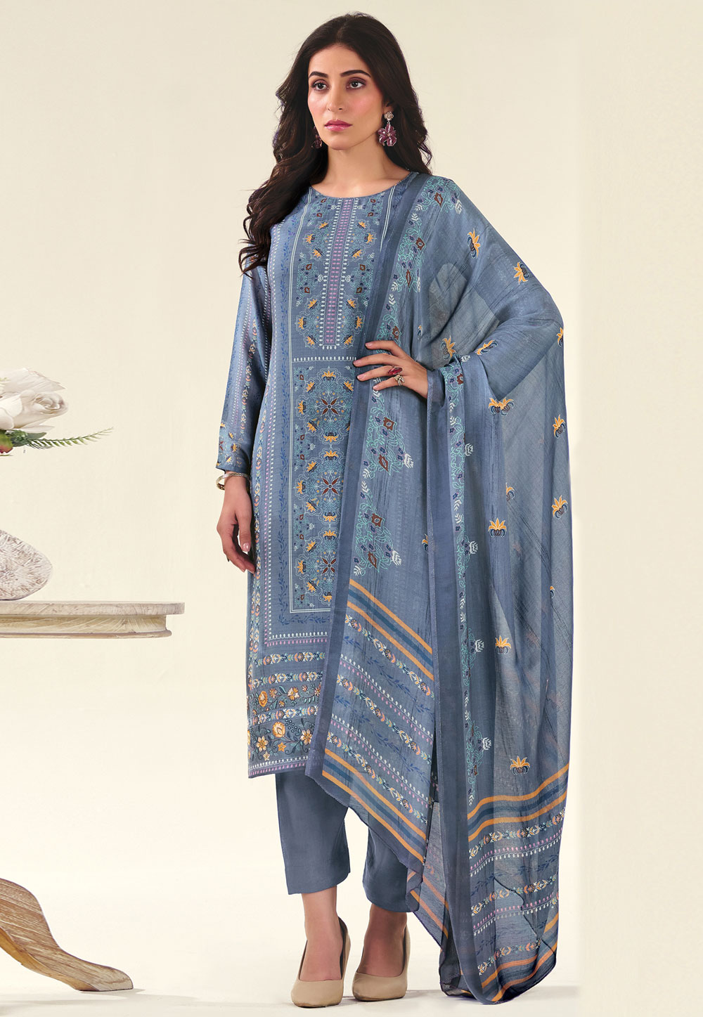 Blue Muslin Pakistani Suit 311062