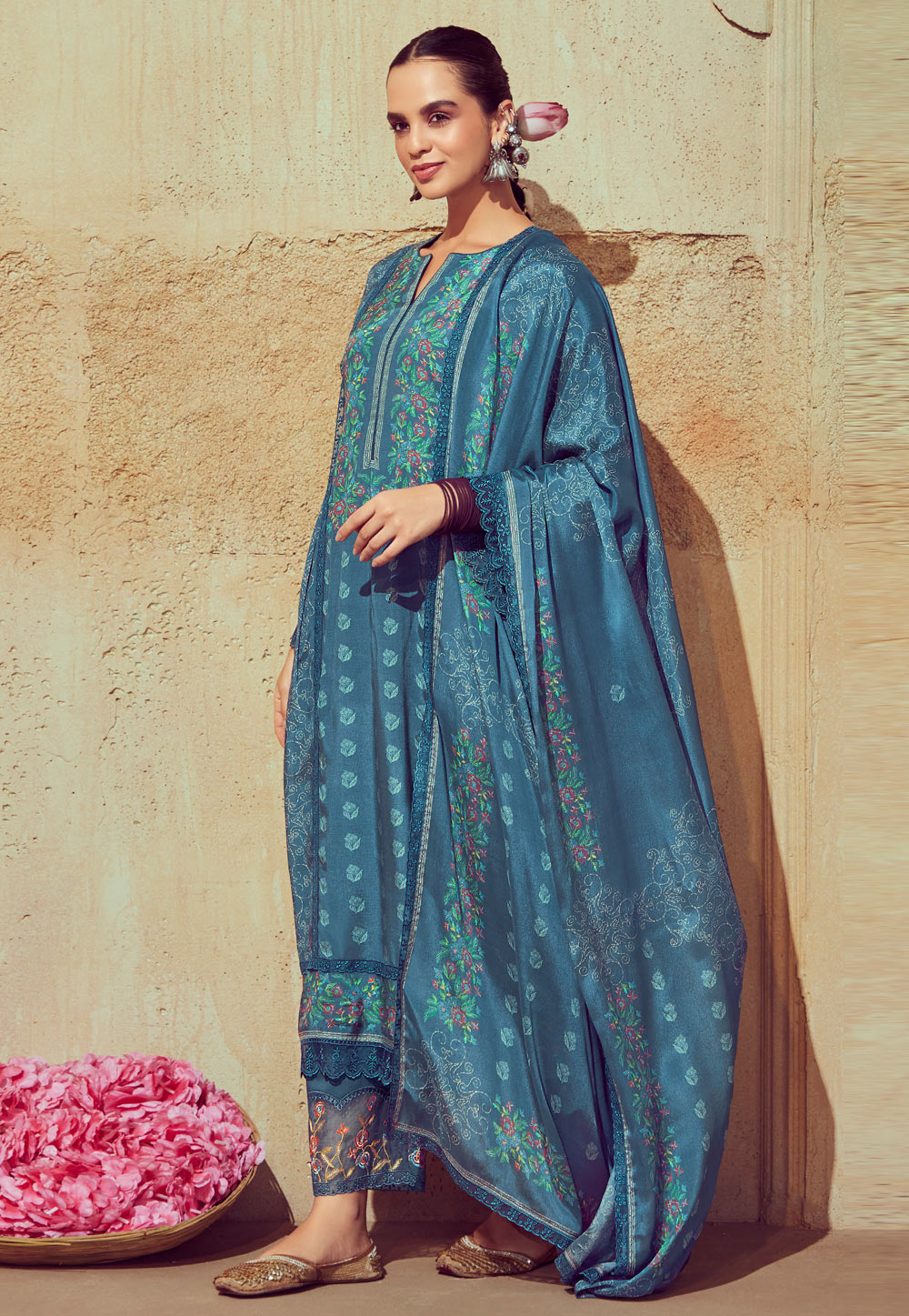 Blue Muslin Pakistani Suit 286865