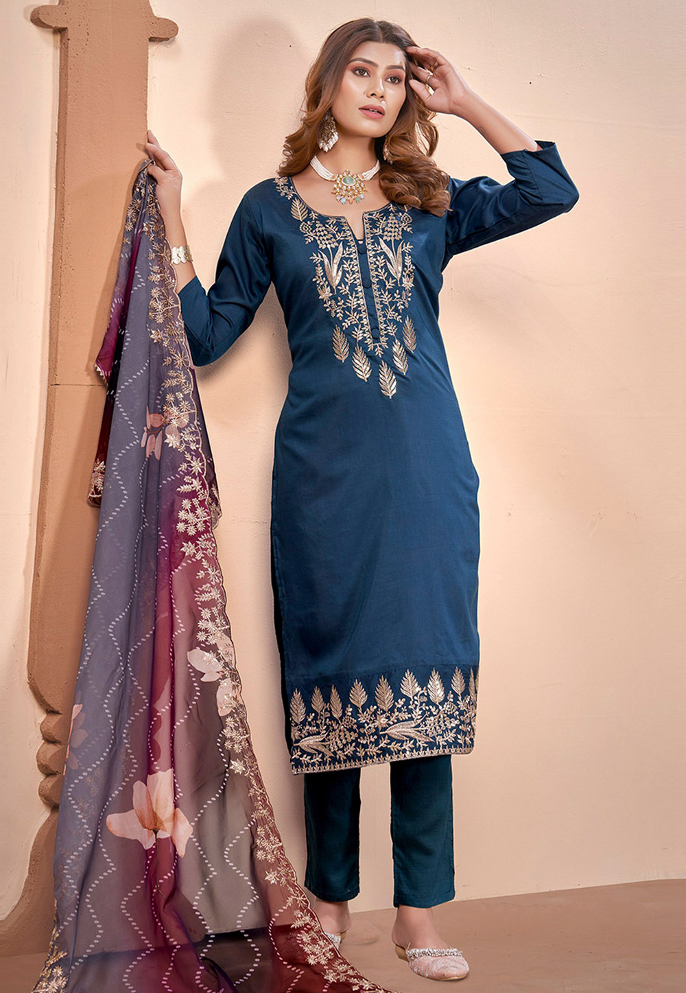 Blue Muslin Pakistani Suit 309569