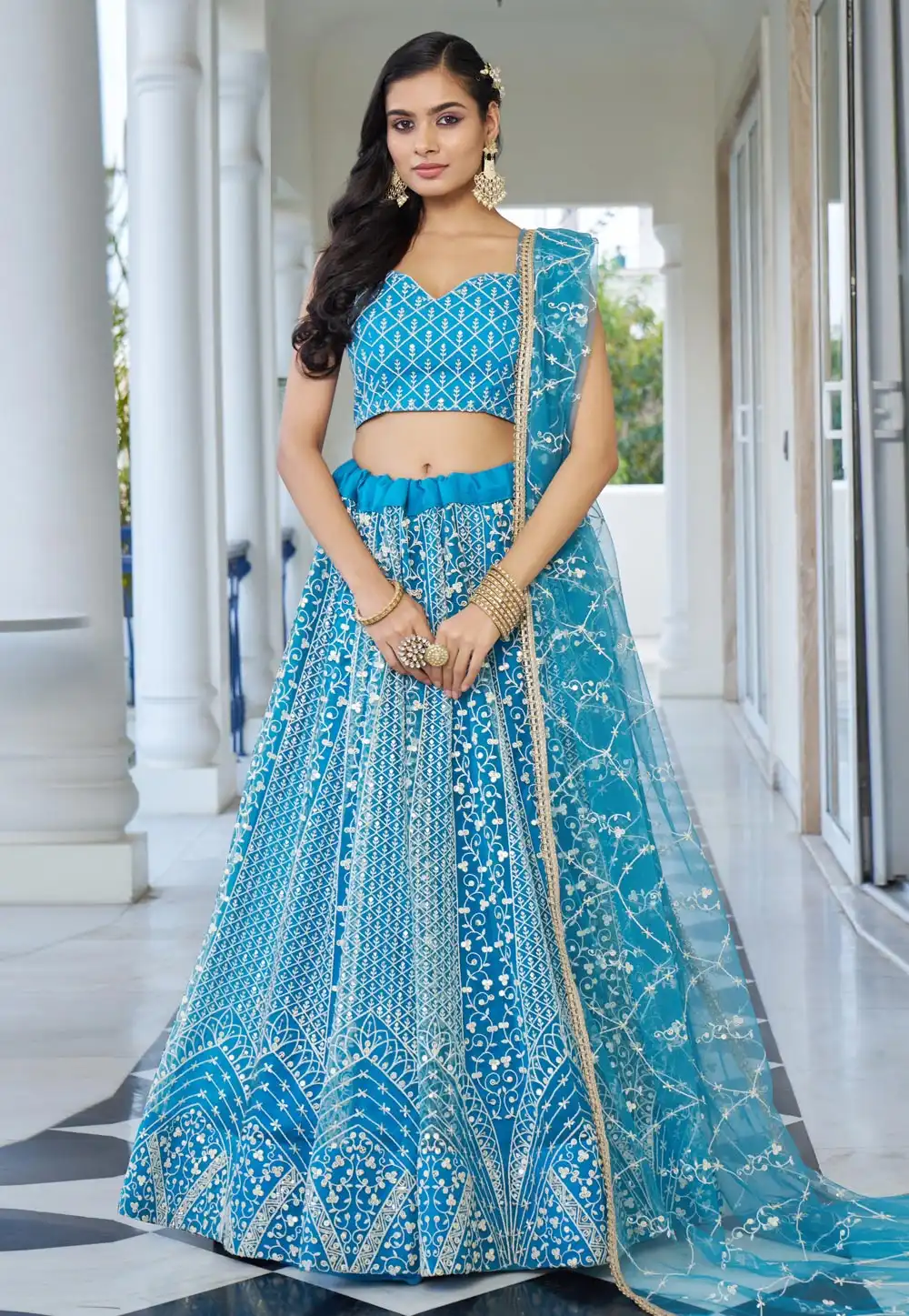 Blue Net Circular Lehenga Choli 290807