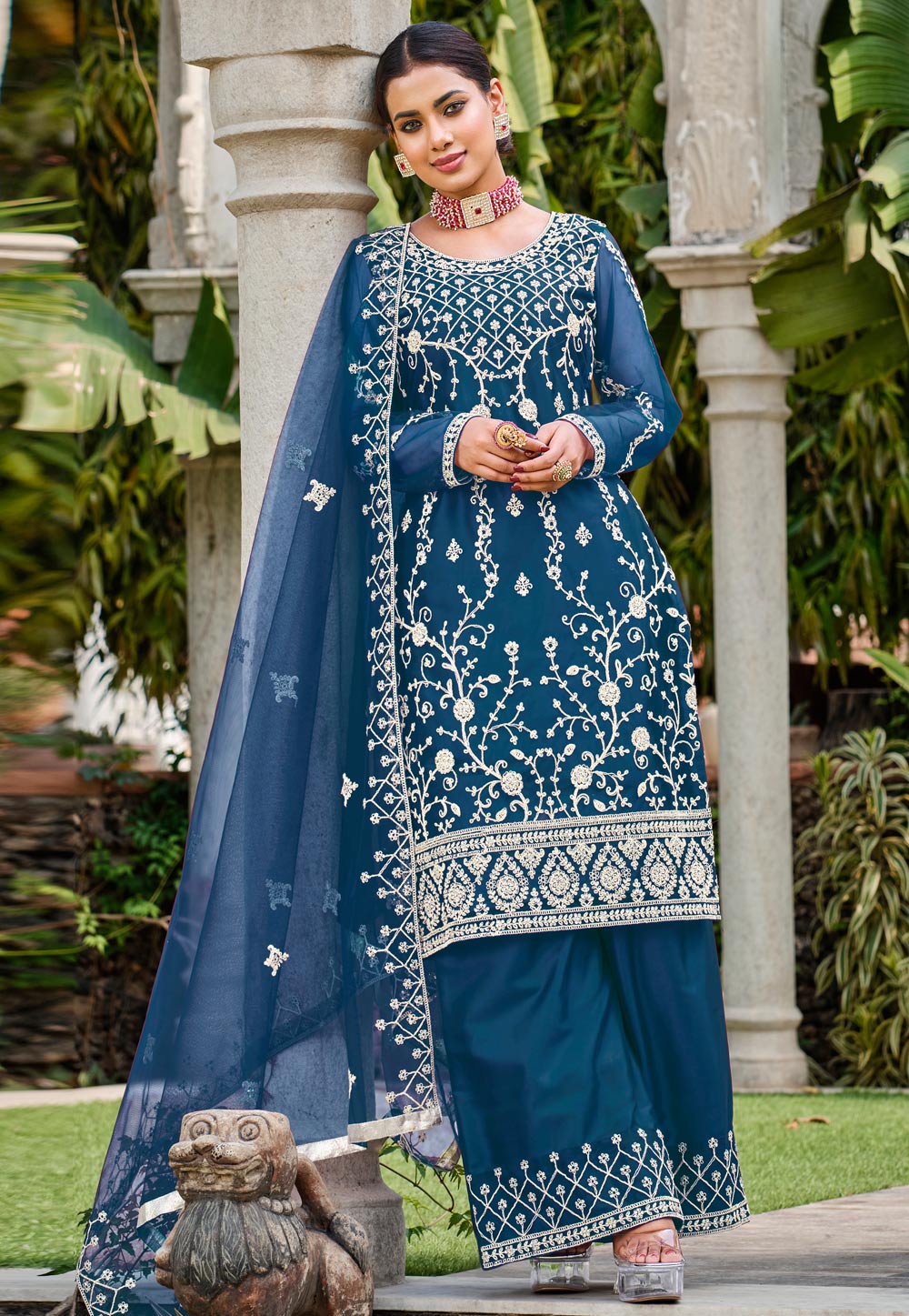 Blue Net Embroidered Pakistani Suit 282895