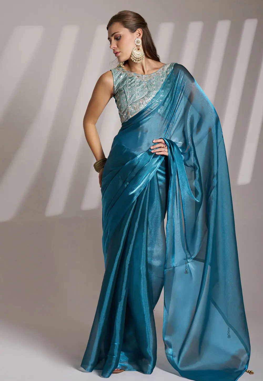 Blue Net Saree With Blouse 304543