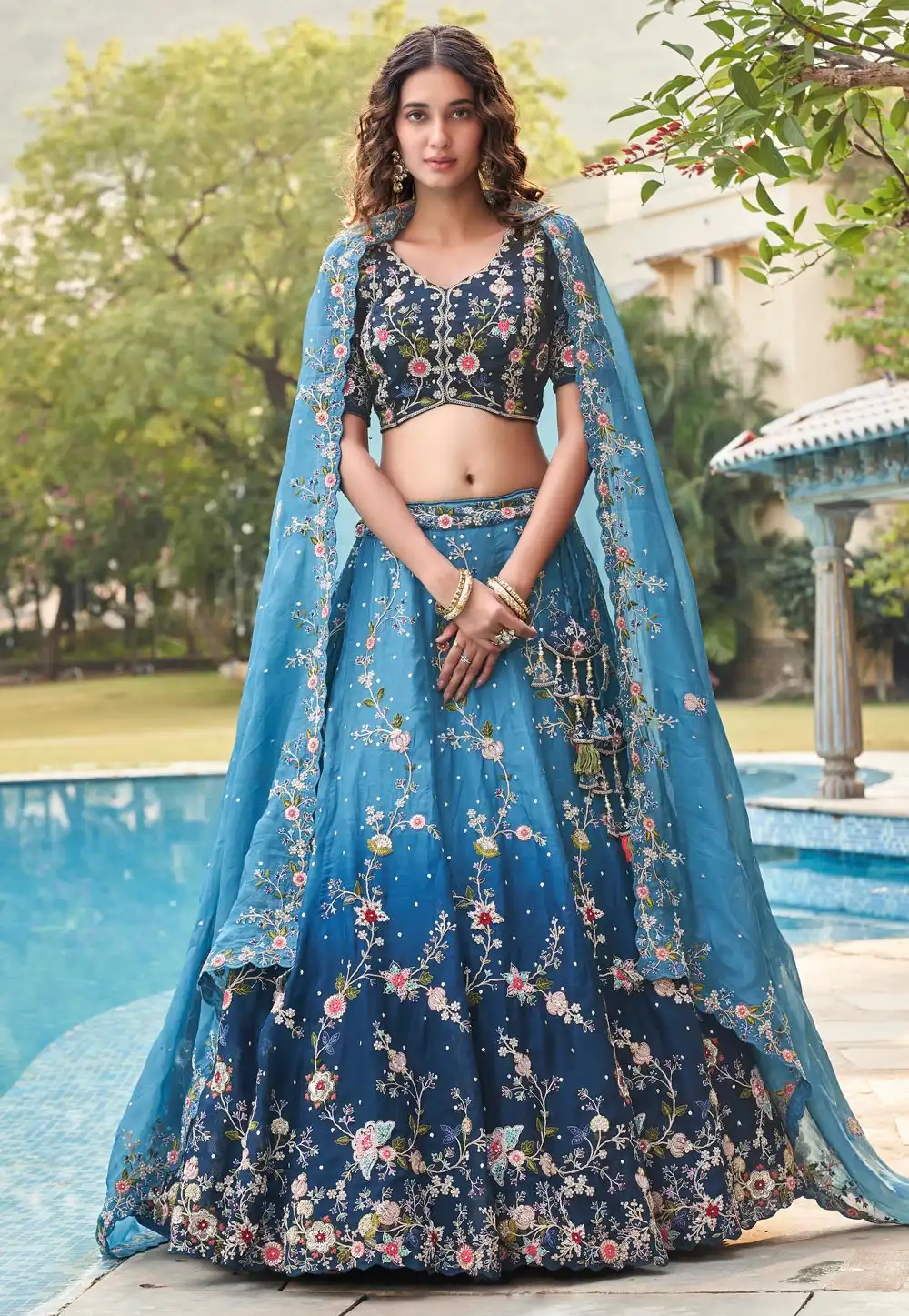 Blue Organza Lehenga Choli For Wedding 290188