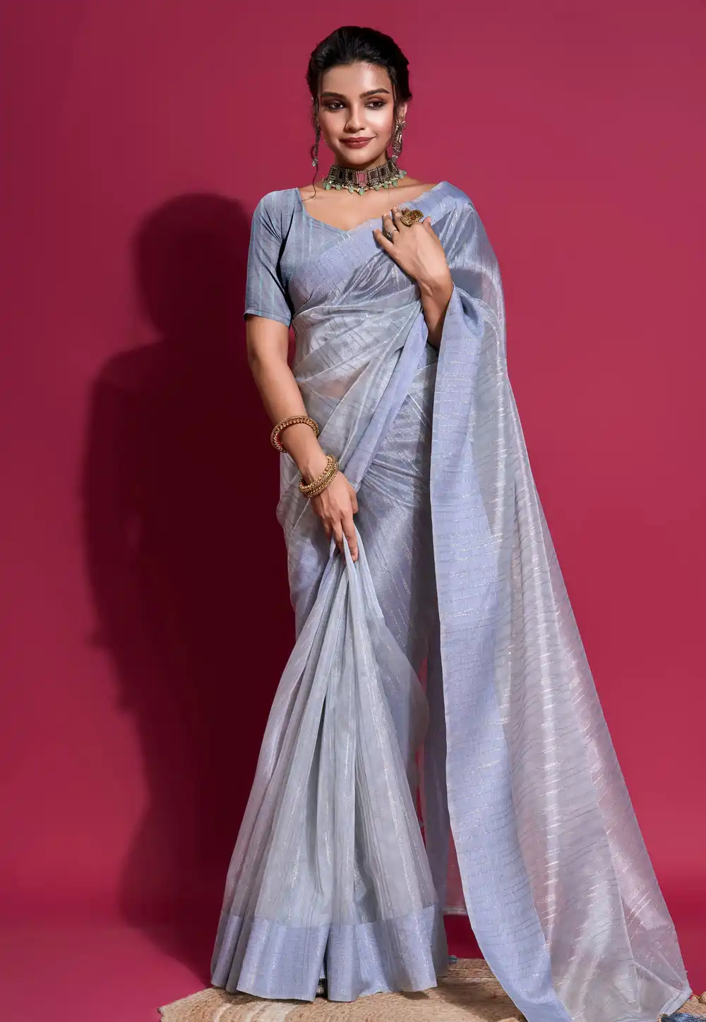 Blue Organza Saree With Blouse 289276